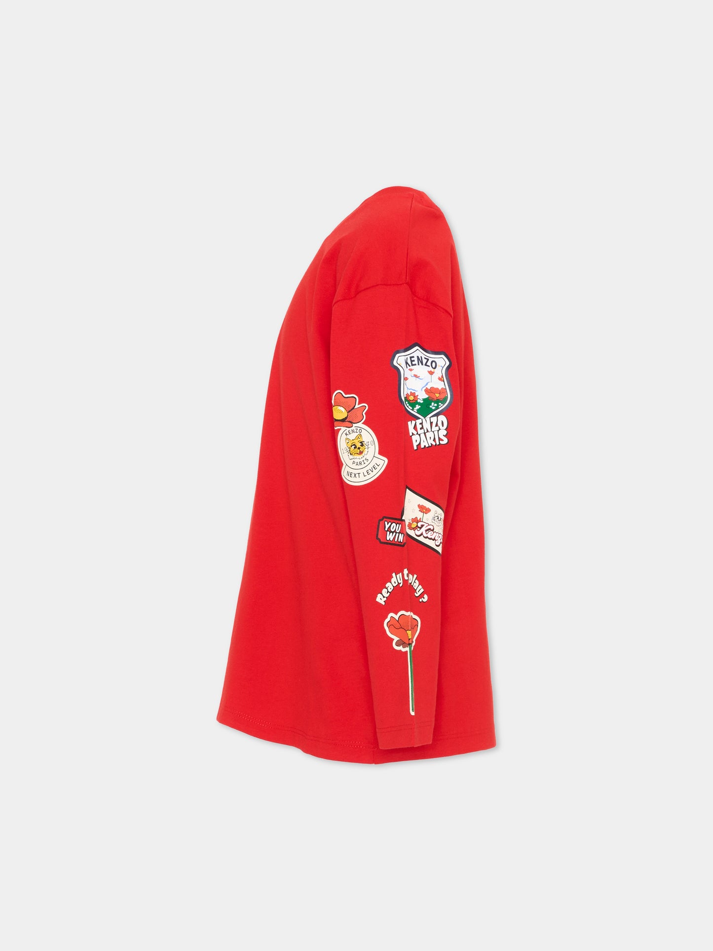 T-Shirt rossa per bambini con patch logo,Kenzo Kids,K61899 990