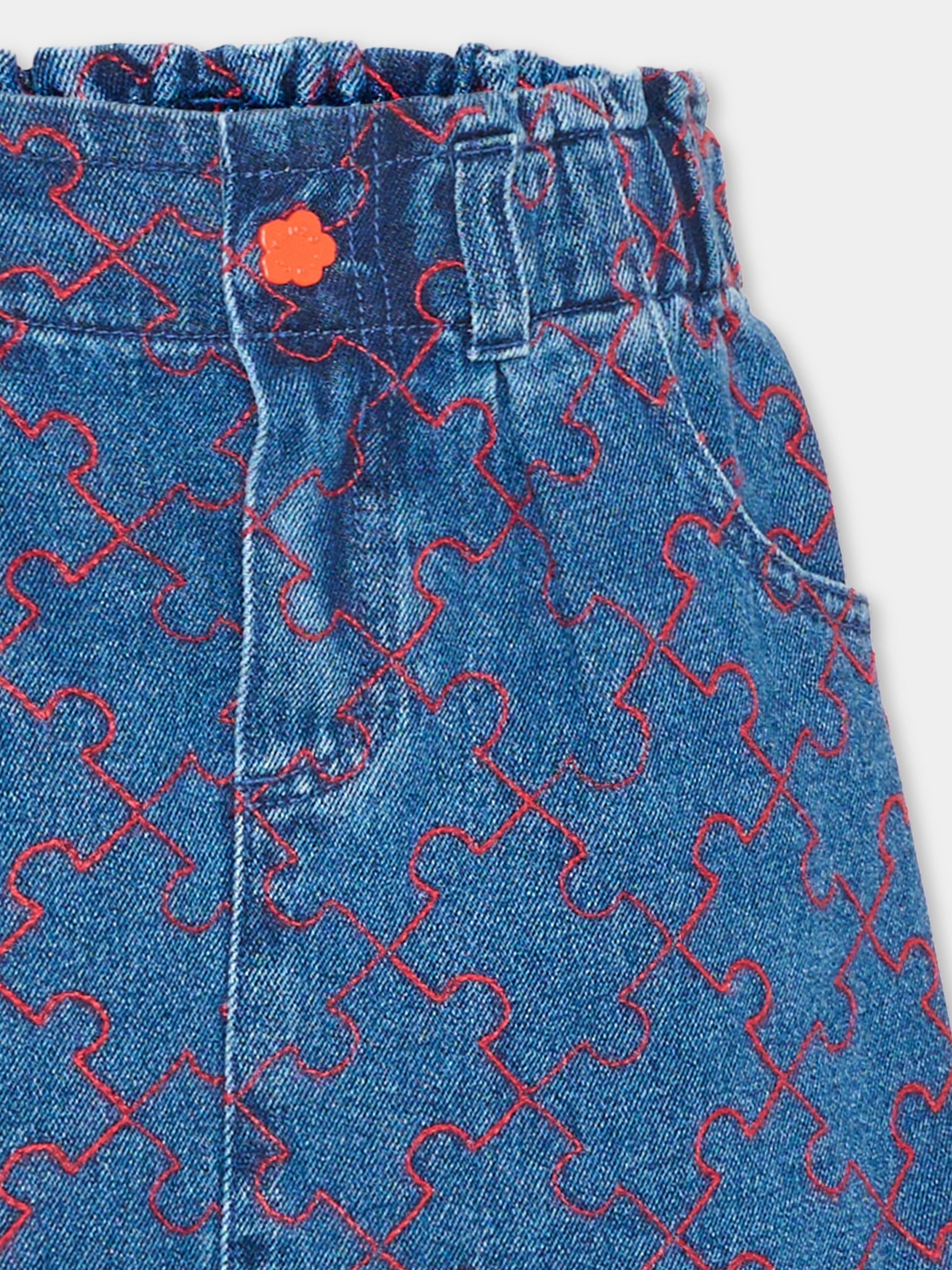 Gonna denim per bambina con patch,Kenzo Kids,K61905 Z25