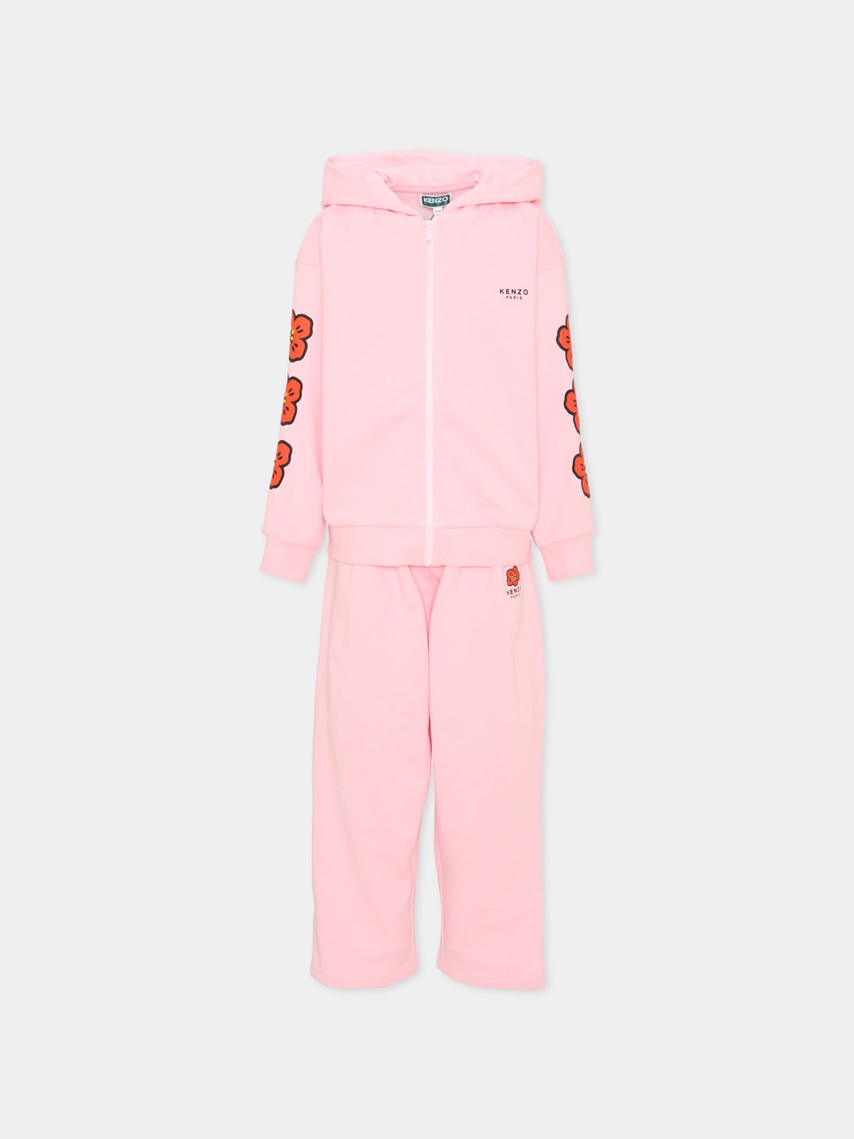 Completo sportivo lungo rosa per bambina con fiori,Kenzo Kids,K62003 44F