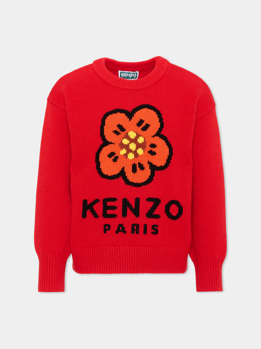 Maglione rosso per bambina con logo,Kenzo Kids,K62007 990