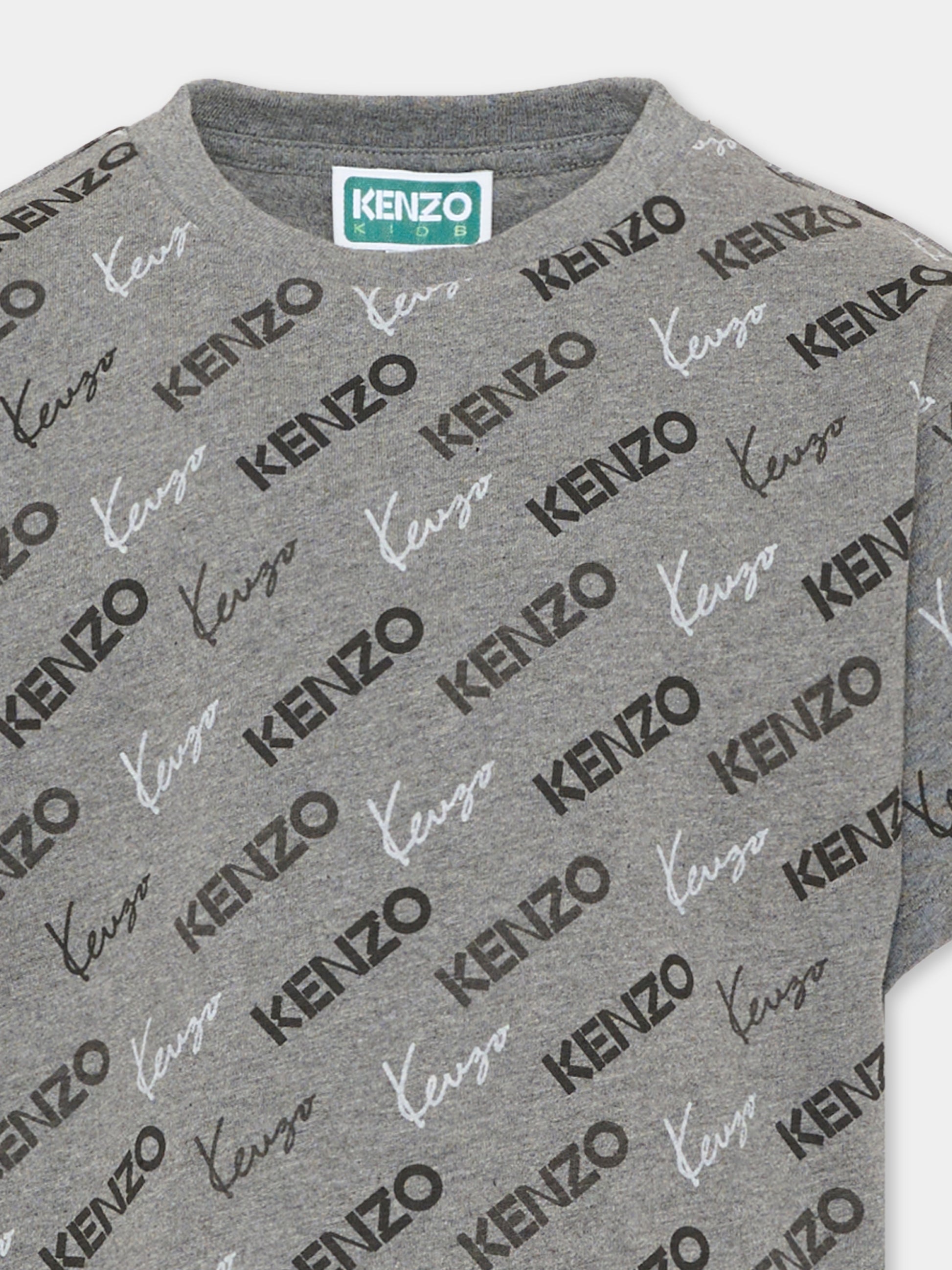 T-shirt a manica corta grigia per bambino con logo,Kenzo Kids,K62013 A29