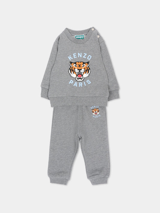 Completo sportivo lungo grigio per neonato con tigre,Kenzo Kids,K62102 A29