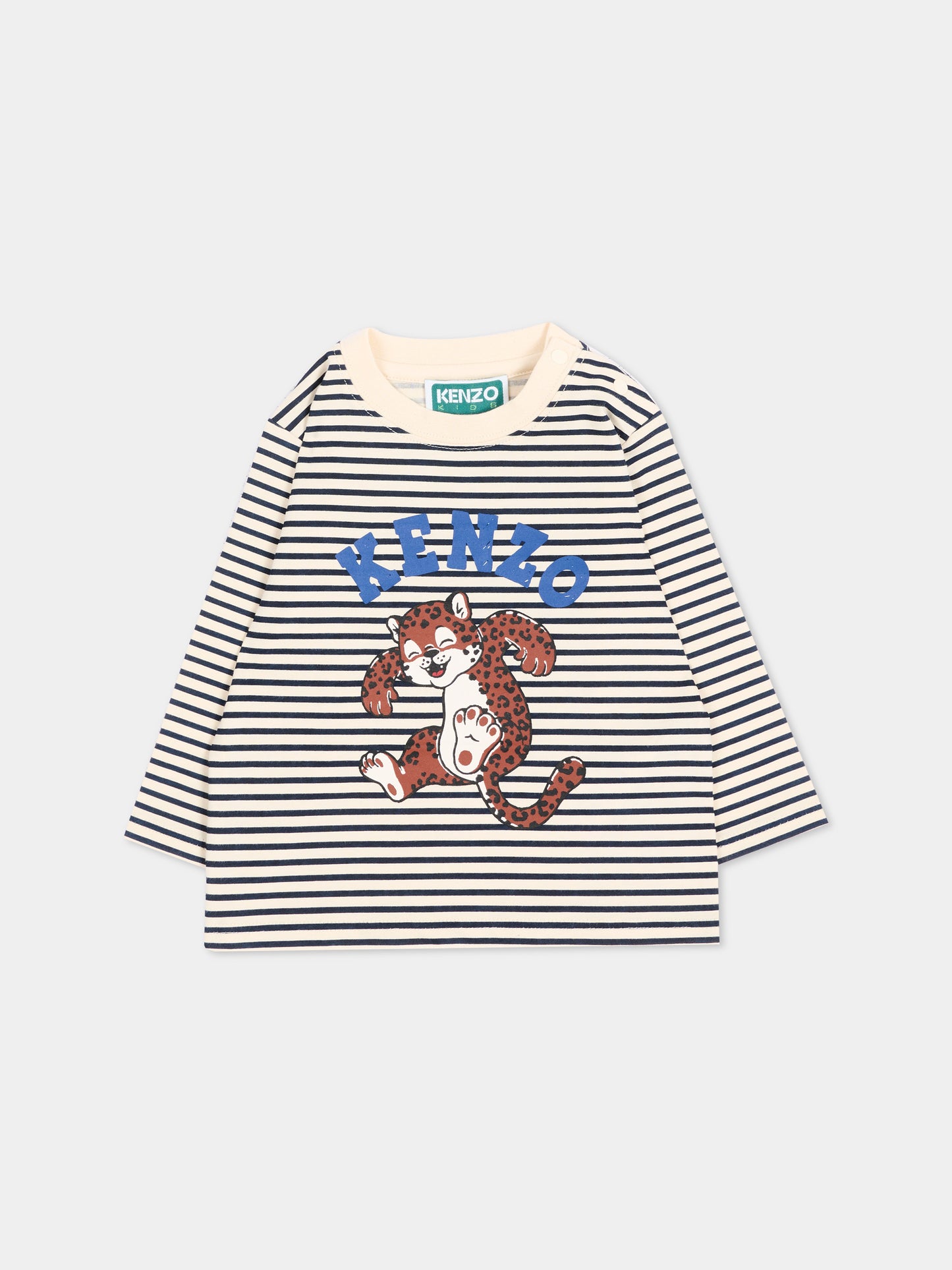 T-shirt a manica lunga blu a righe,Kenzo Kids,K62130 21G