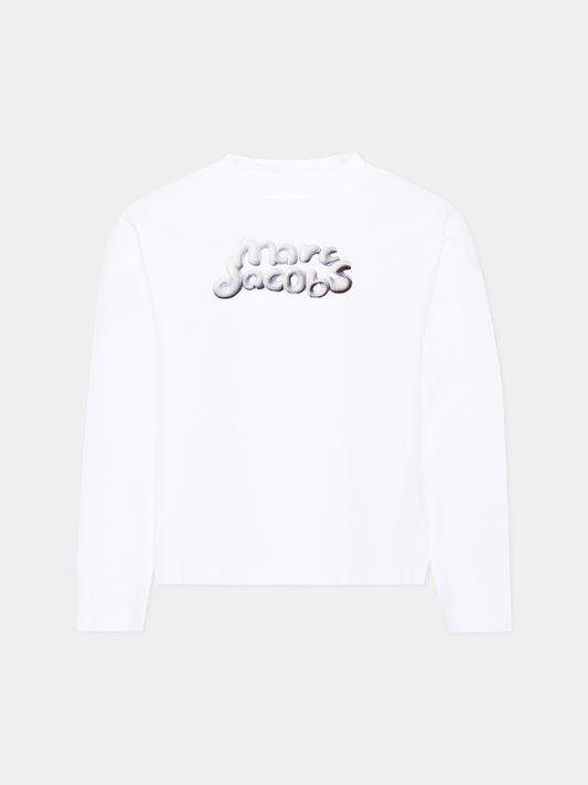 T-shirt a manica lunga bianca per bambina con logo,Marc Jacobs,W60997 10P