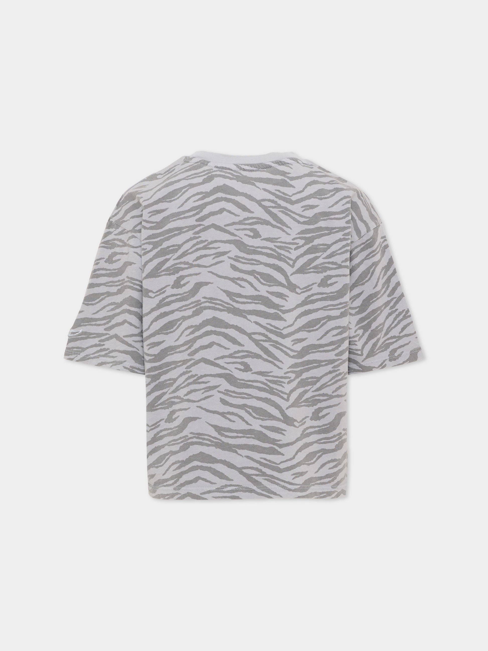 T-shirt grigia per bambina con stampa animalier,Zadig & Voltaire Kids,X60790 08E