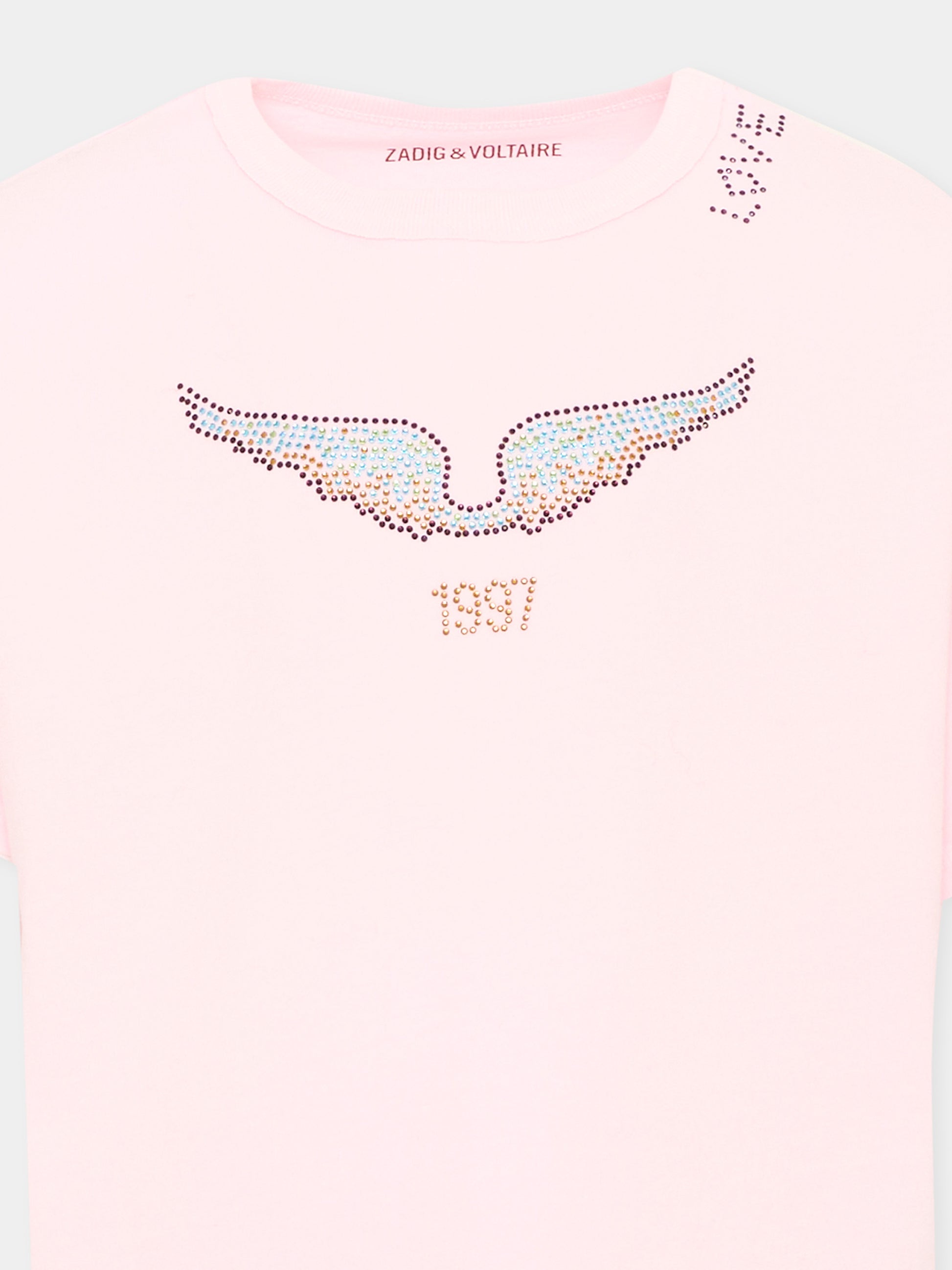 T-shirt rosa per bambina con logo,Zadig & Voltaire Kids,X60791 44A