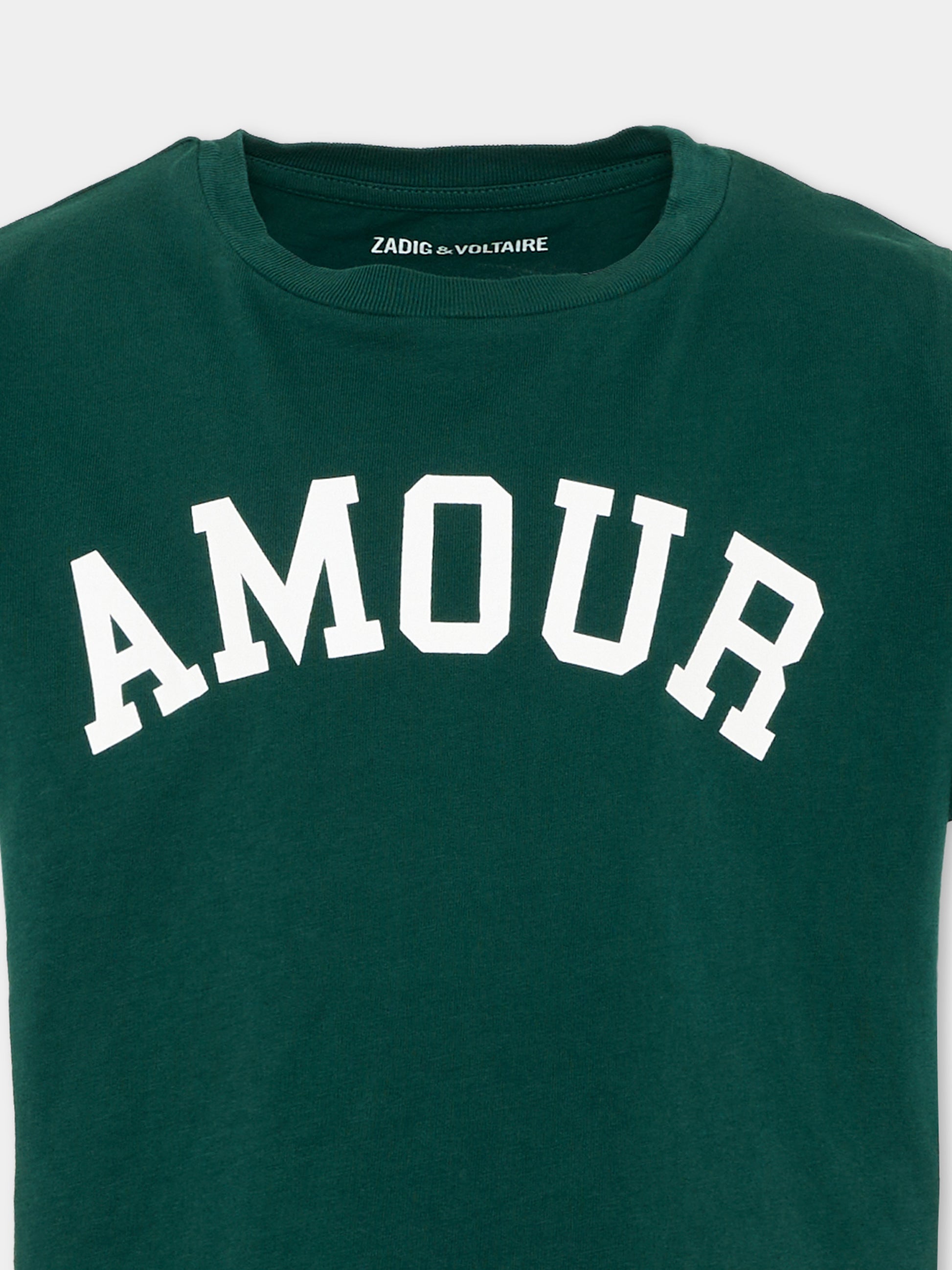 T-shirt verde per bambina con scritta,Zadig & Voltaire Kids,X60793 66H