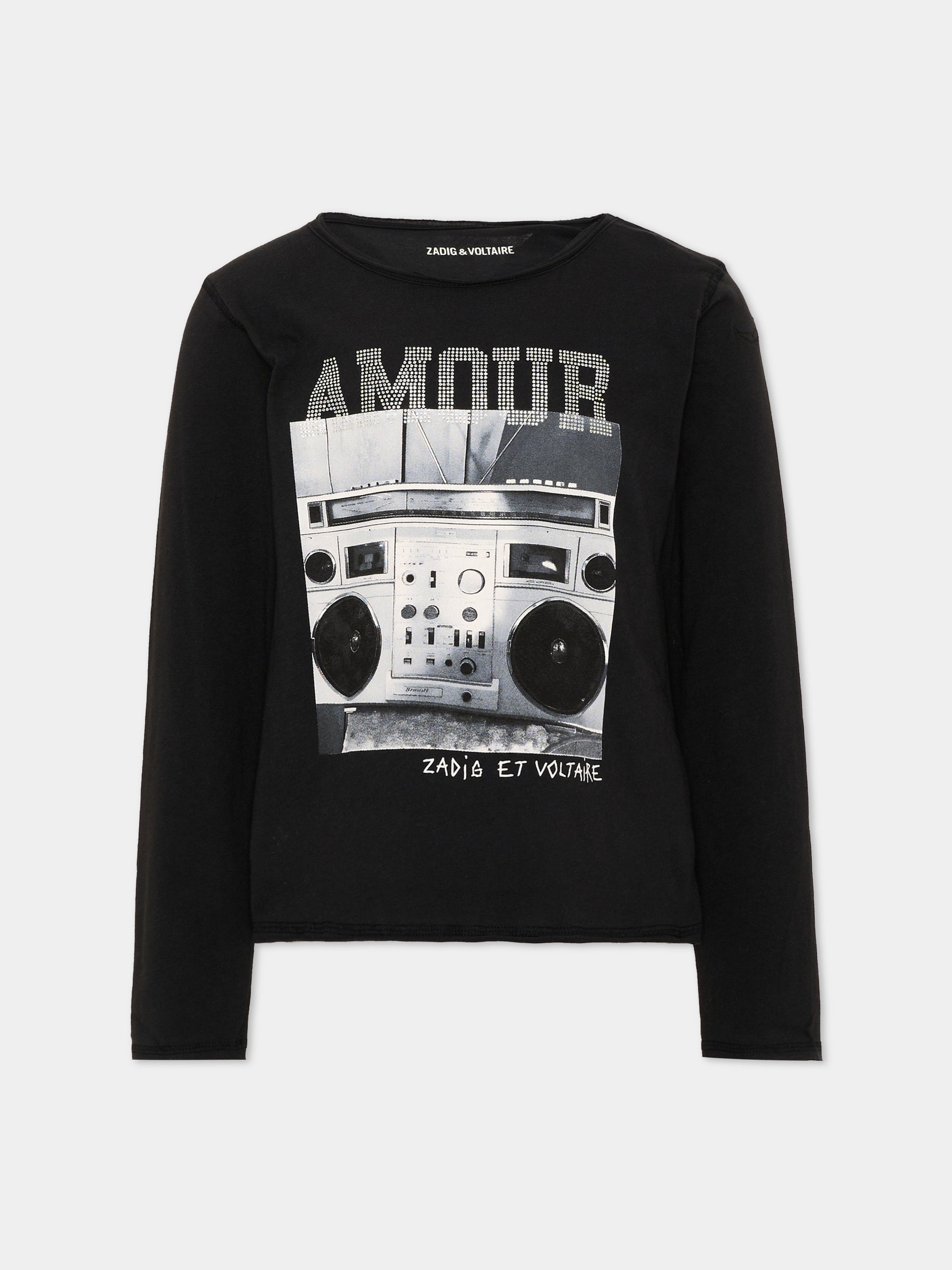 T-shirt nera per bambina con stampa,Zadig & Voltaire Kids,X60796 09B
