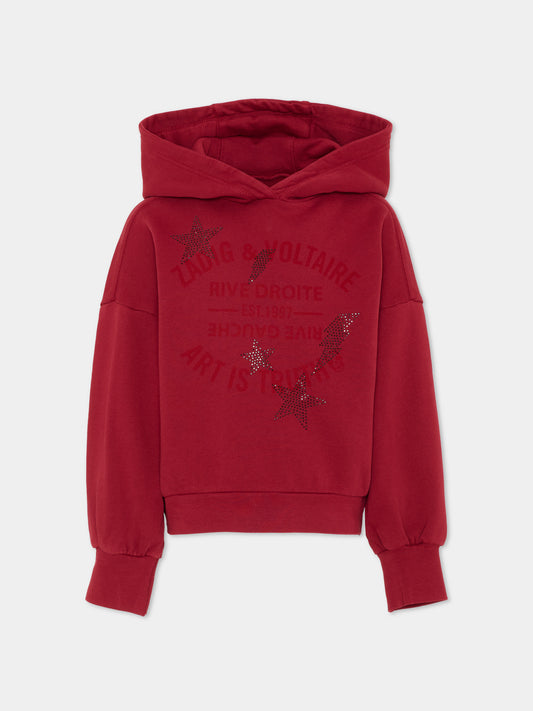 Felpa bordeaux per bambina con logo e strass,Zadig & Voltaire Kids,X60801 954