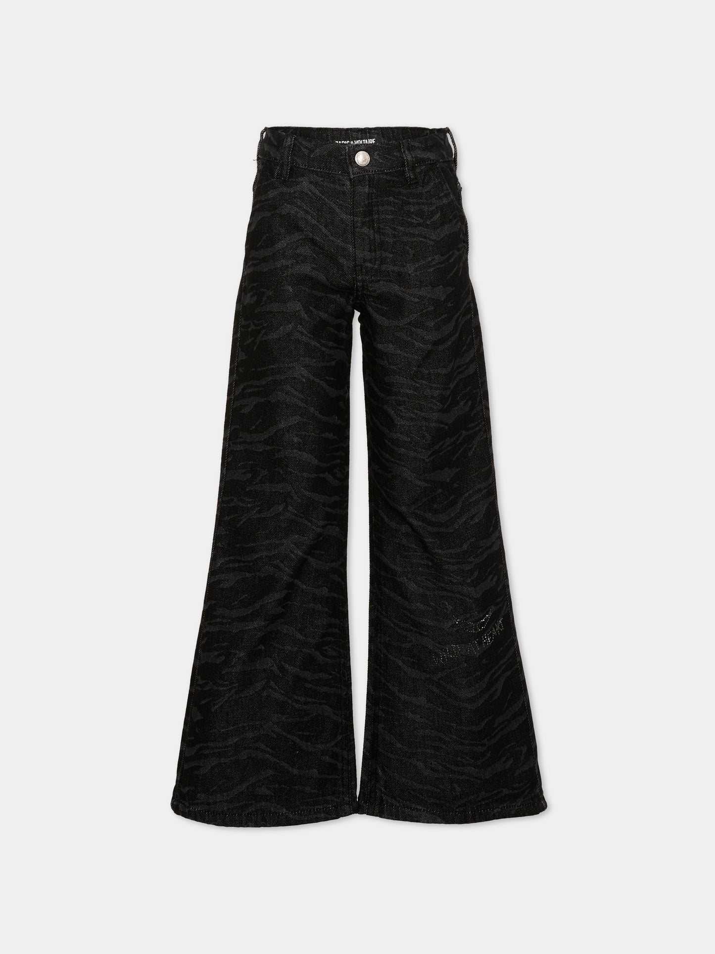Jeans nero per bambina con stampa animalier,Zadig & Voltaire Kids,X60826 Z11