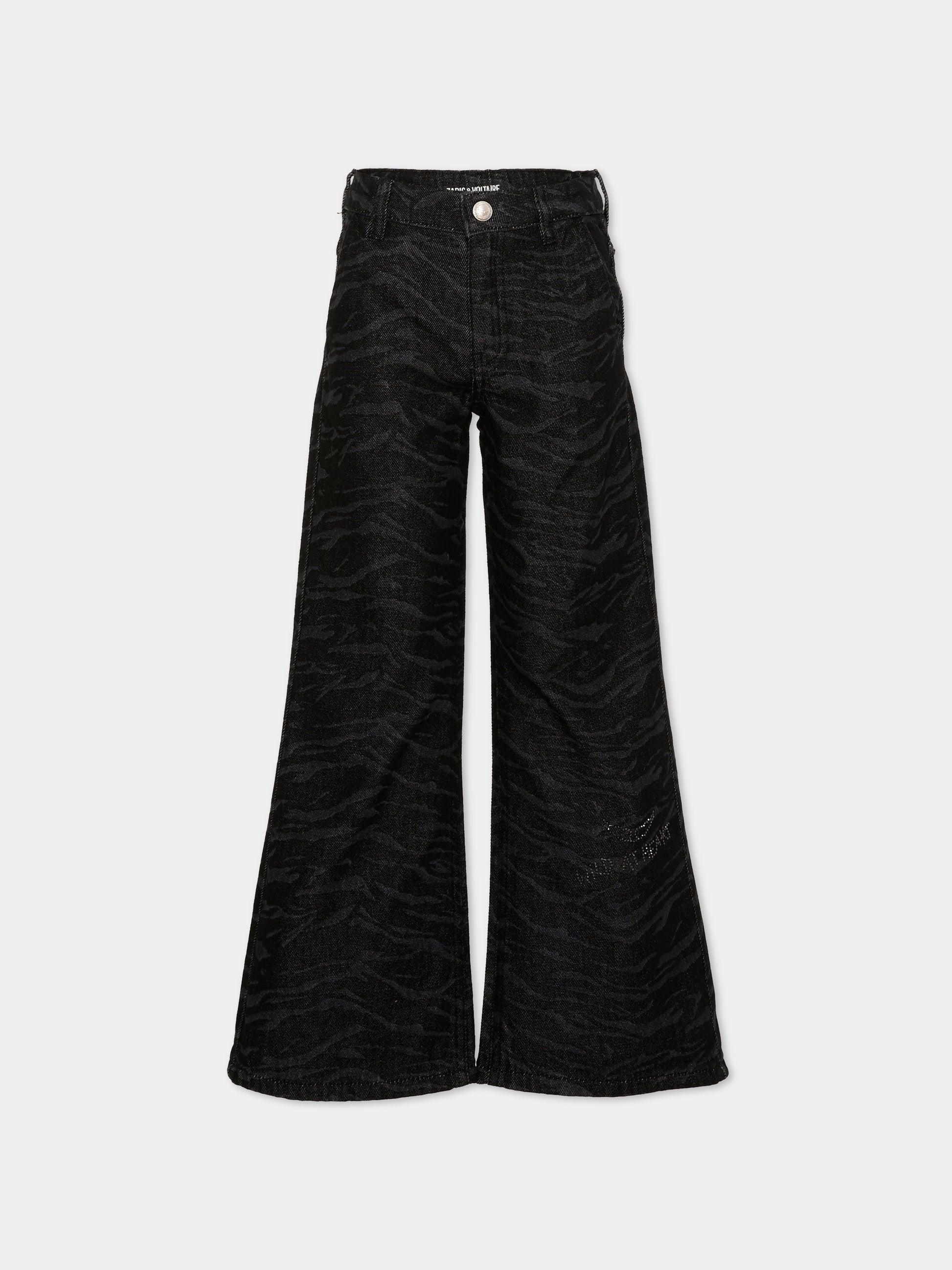Jeans nero per bambina con stampa animalier,Zadig & Voltaire Kids,X60826 Z11