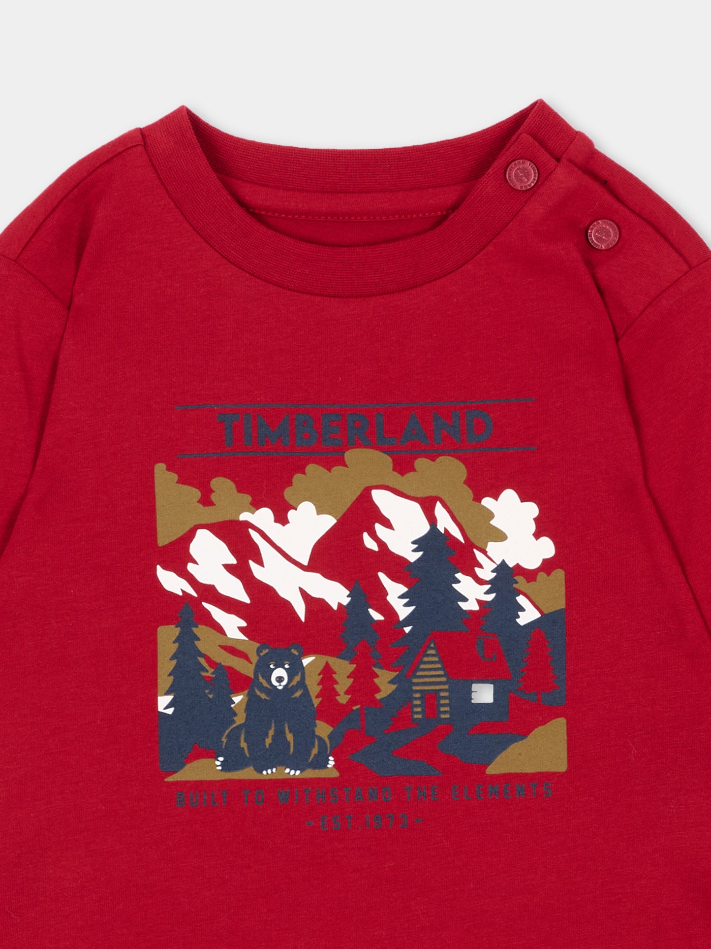 T-Shirt a manica lunga rossa per neonato con stampa,Timberland,T61030 974