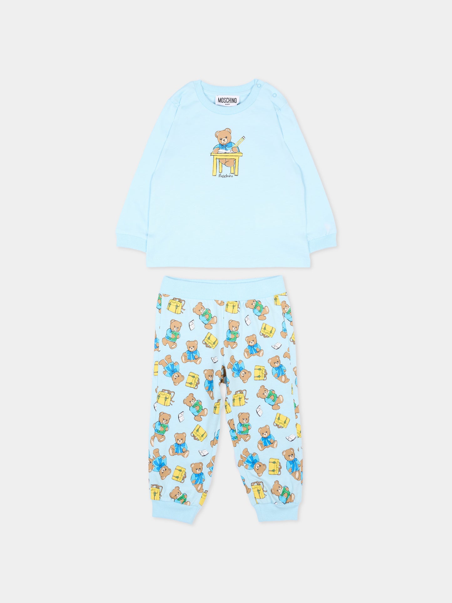 Completo sportivo azzurro per neonato con Teddy Bear,Moschino Kids,M5K02F LAB7A 82635