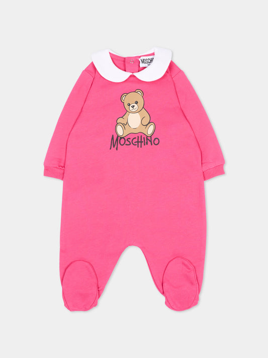 Tutina fucsia per neonata con Teddy Bear,Moschino Kids,M5Y037 LCA40 51450