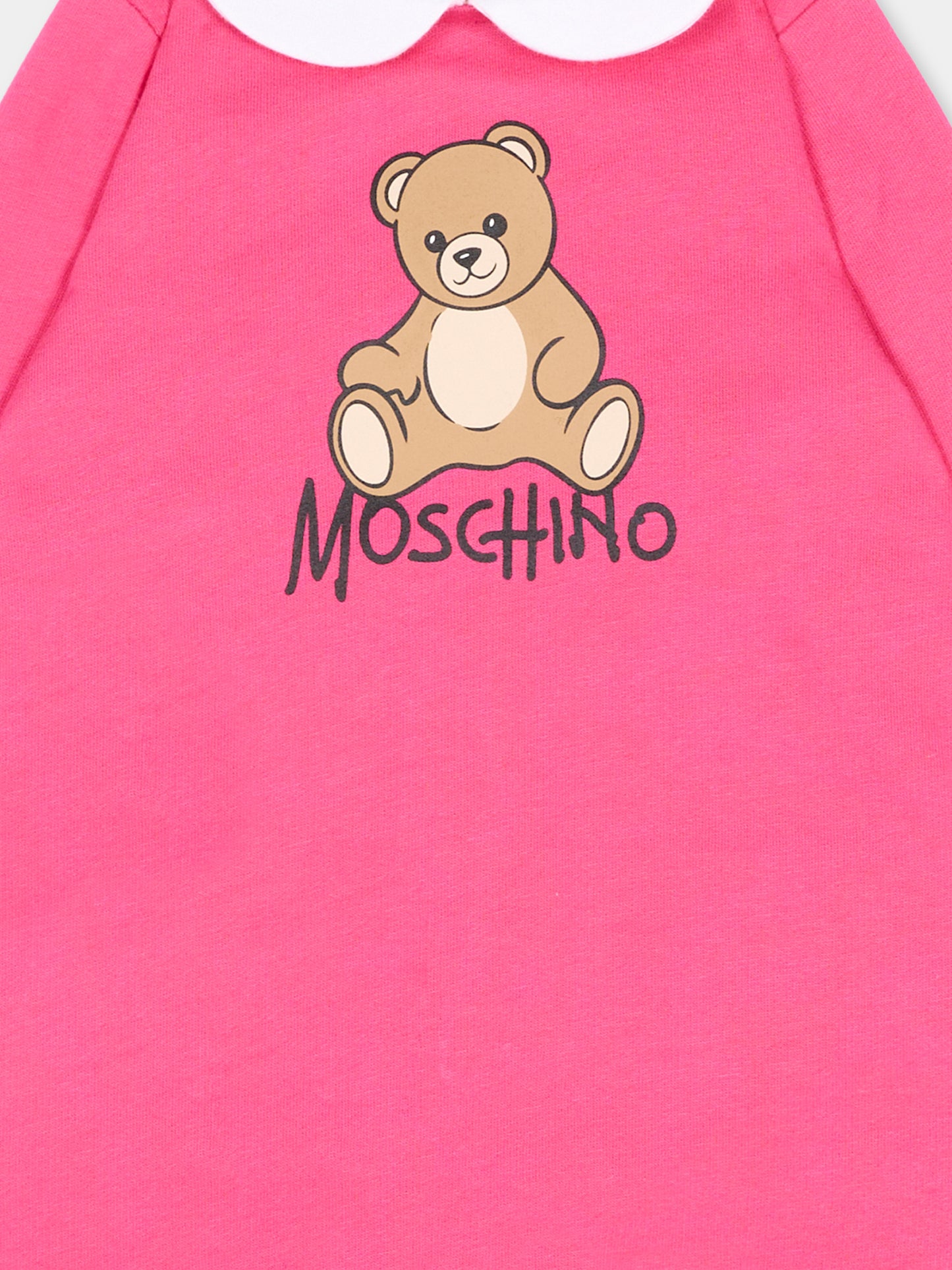 Tutina fucsia per neonata con Teddy Bear,Moschino Kids,M5Y037 LCA40 51450
