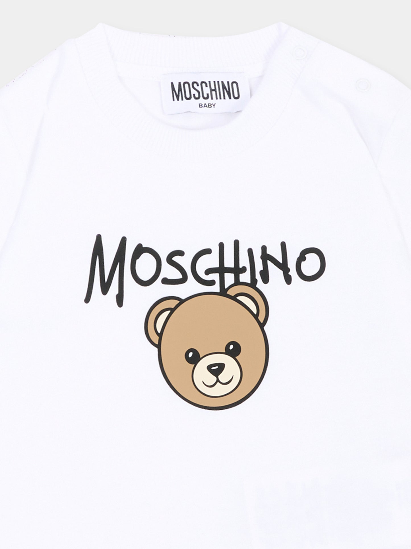 T-Shirt bianca per neonati con Teddy Bear,Moschino Kids,M6M047 LAA34 10101