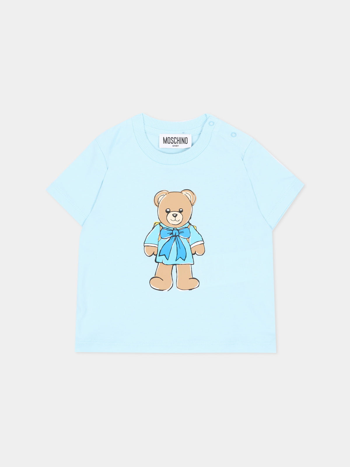 T-shirt a manica corta celeste per neonato con teddy bear,Moschino Kids,M7M047 LAA10 40304