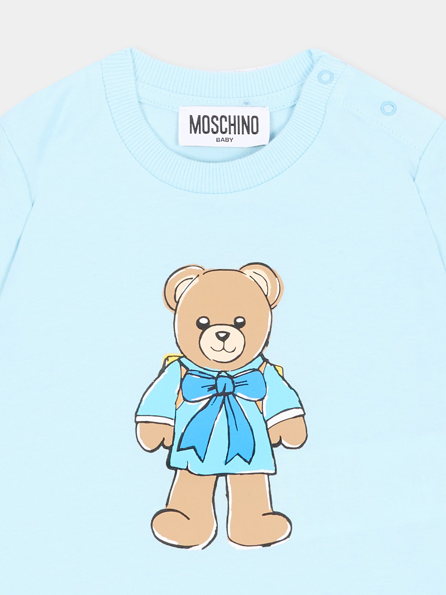 T-shirt a manica corta celeste per neonato con teddy bear,Moschino Kids,M7M047 LAA10 40304
