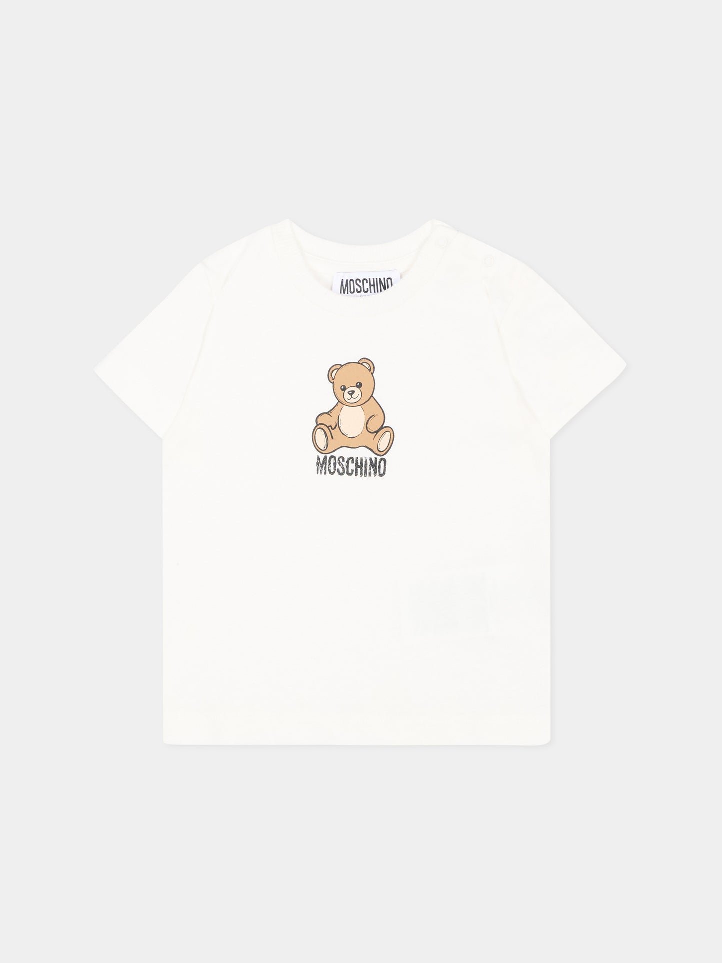 T-Shirt avorio per neonati con Teddy Bear,Moschino Kids,M9M047 LAA10 10063
