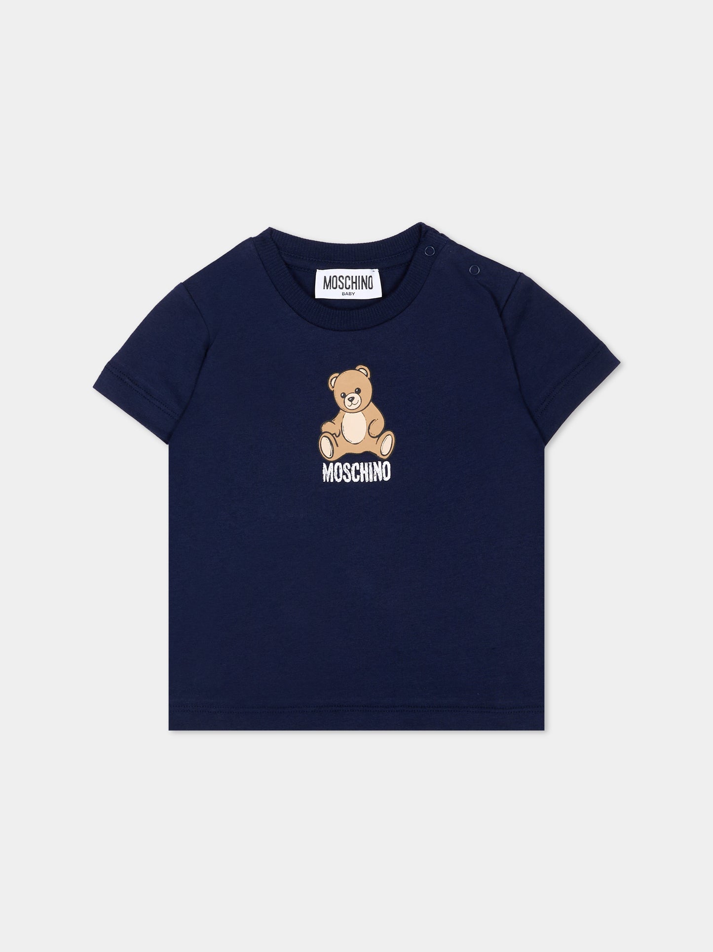 T-Shirt blu per neonati con Teddy Bear,Moschino Kids,M9M047 LAA10 40016