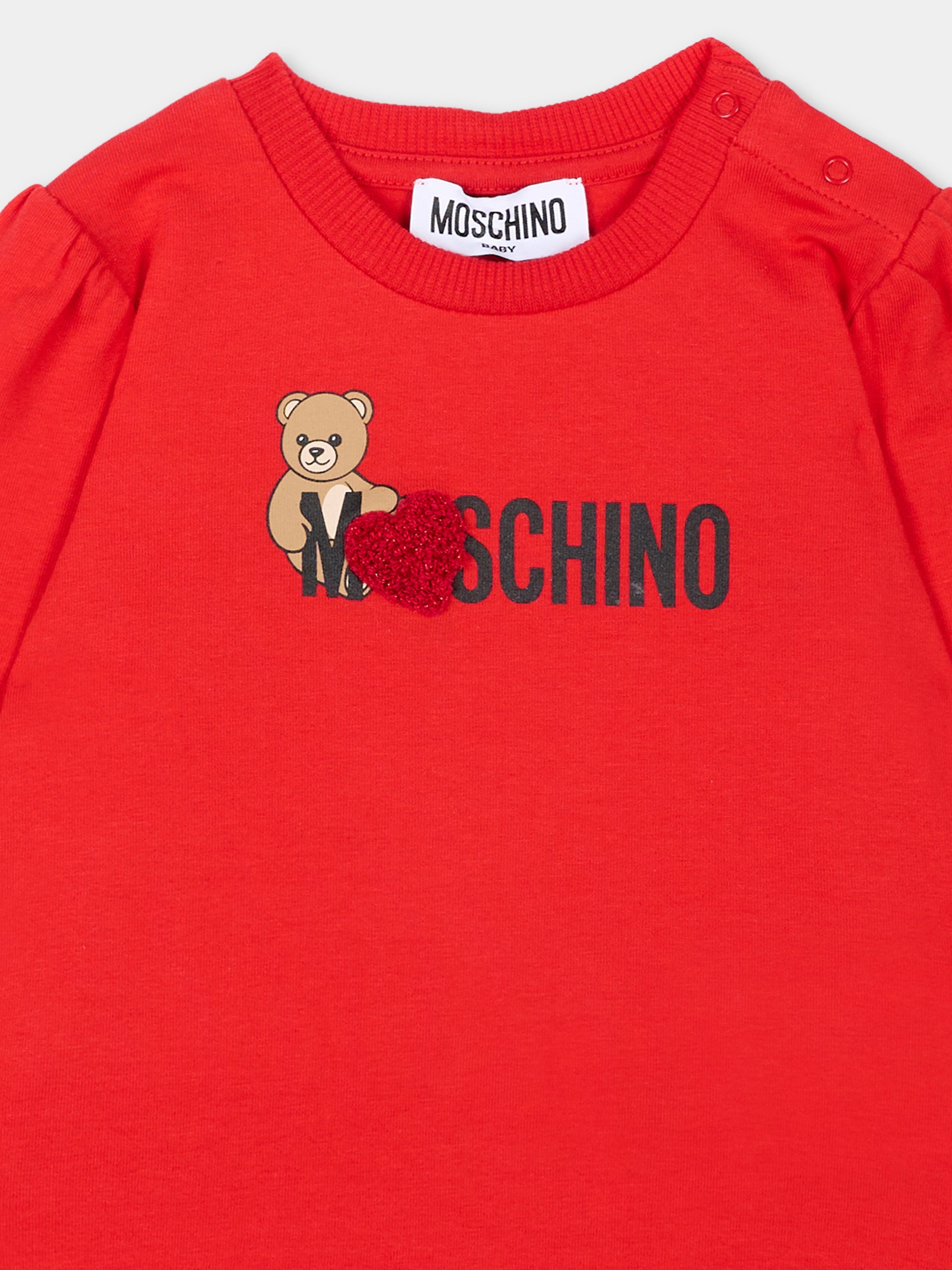 T-Shirt rossa per neonata con Teddy Bear,Moschino Kids,MAO00V LBA11 50109