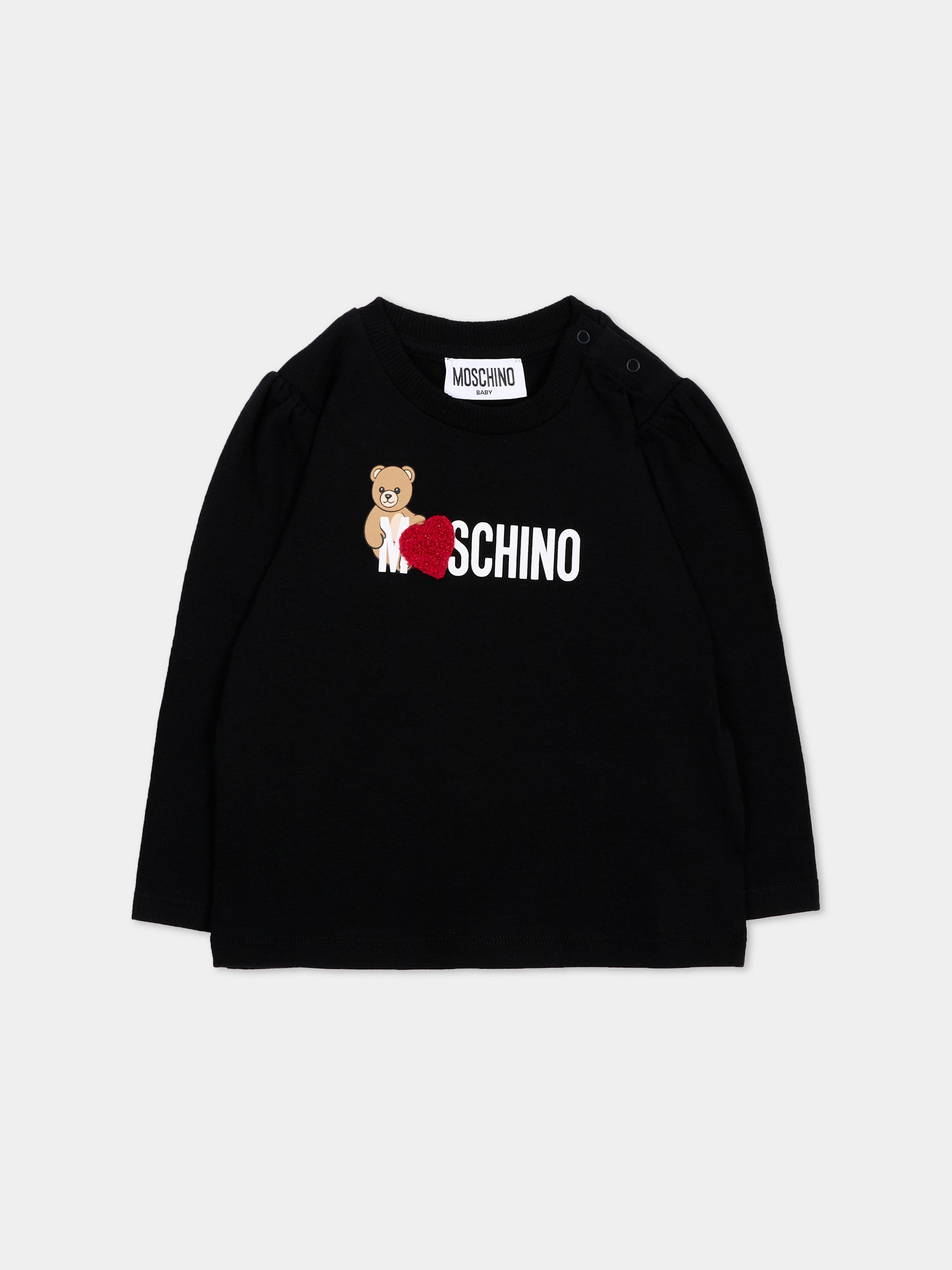 T-shirt nera per neonata con Teddy Bear,Moschino Kids,MAO00V LBA11 60100