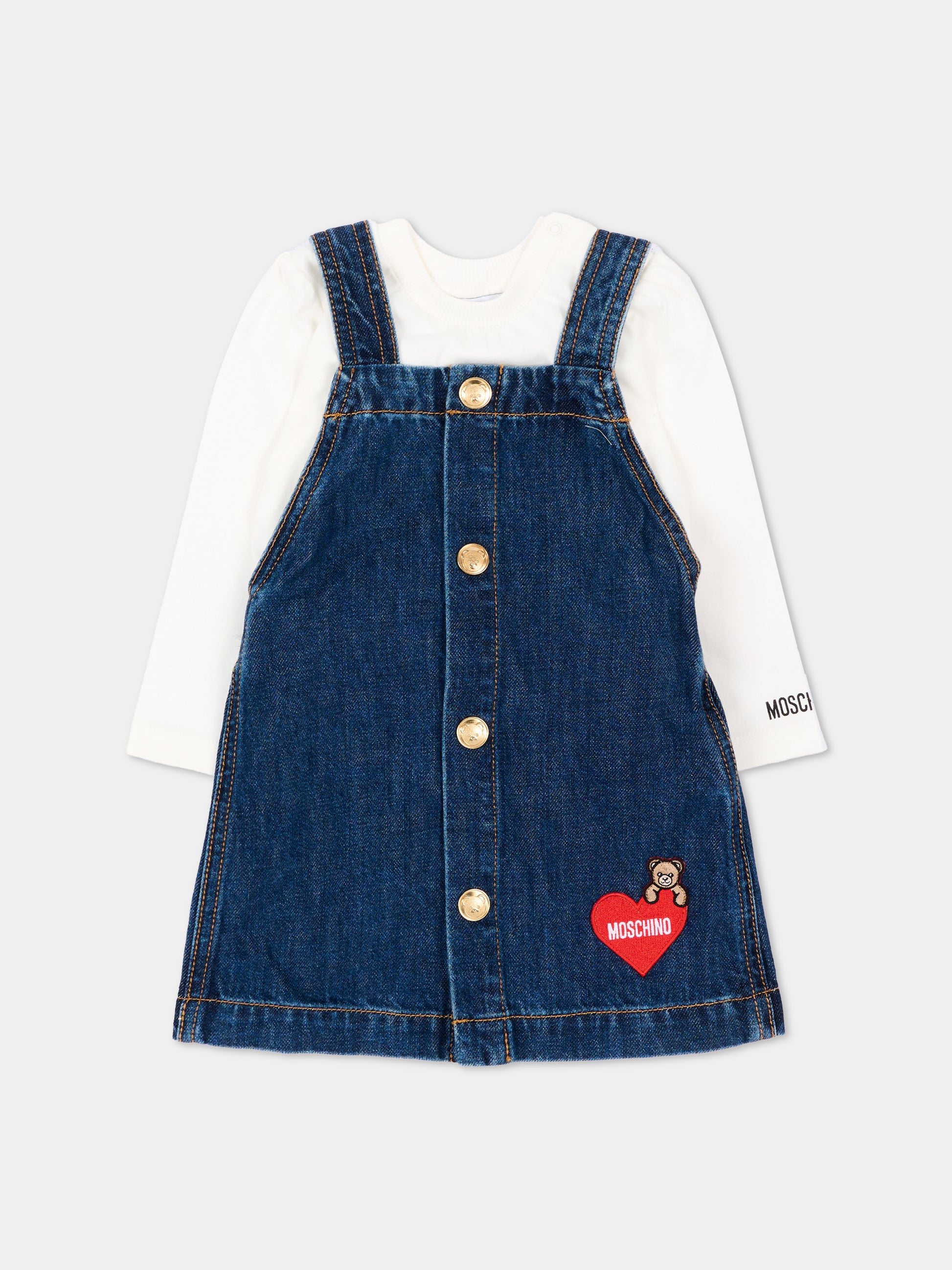 Vestito denim per neonata con Teddy Bear,Moschino Kids,MDK03J L0E49 41047