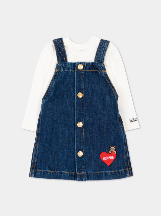 Vestito denim per neonata con Teddy Bear,Moschino Kids,MDK03J L0E49 41047