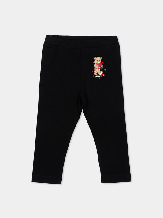 Leggings nero per neonata con Teddy Bear,Moschino Kids,MDP03O LBA11 60100