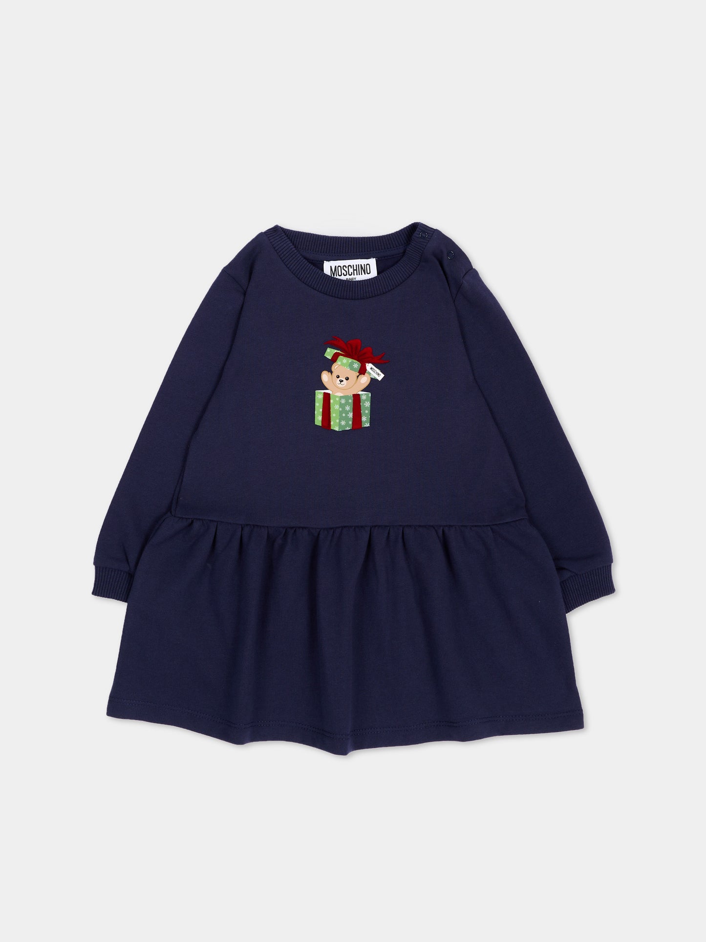 Vestito blu per neonata con Teddy Bear,Moschino Kids,MDV0DO LCA61 40016