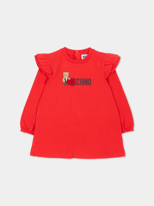 Vestito rosso per neonata con Teddy Bear,Moschino Kids,MDV0DP LDA18 50109