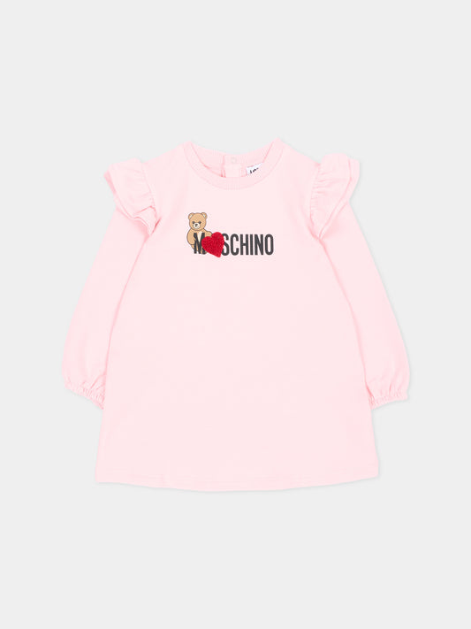 Vestito rosa per neonata con Teddy Bear,Moschino Kids,MDV0DP LDA18 50209