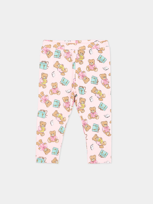 Leggings rosa per neonata con Teddy Bear,Moschino Kids,MKP032 LBBE5 82634