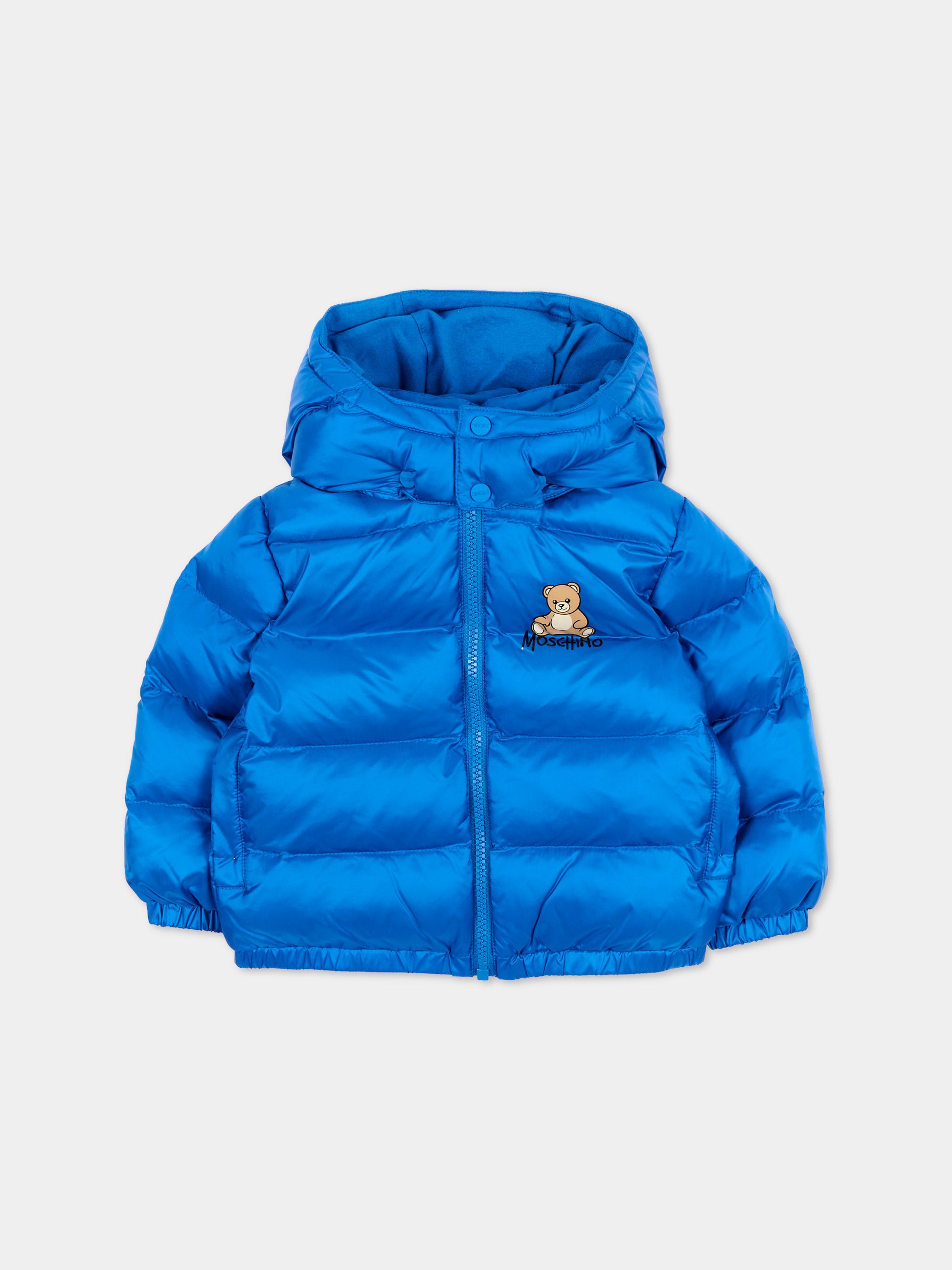 Piumino blu per neonato con teddy bear,Moschino Kids,MMS02F L3AC3 40157