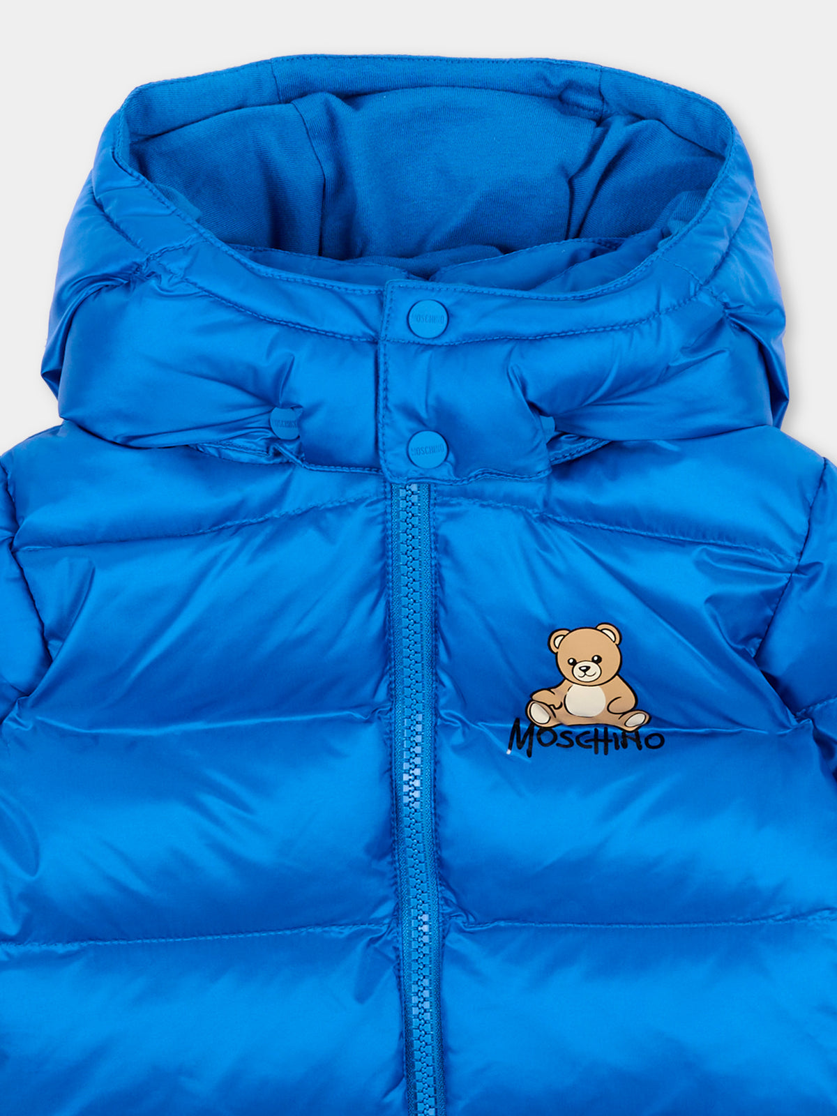 Piumino blu per neonato con teddy bear,Moschino Kids,MMS02F L3AC3 40157