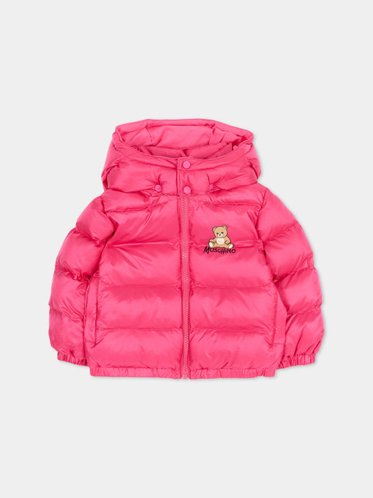 Piumino rosa per neonata con teddy bear,Moschino Kids,MMS02F L3AC3 51450
