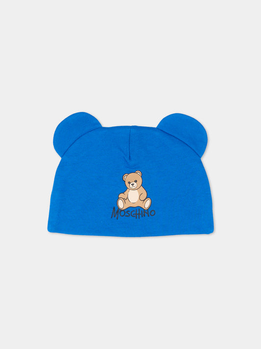 Cappello blu per neonato con Teddy Bear,Moschino Kids,MMX05H LCA40 40157
