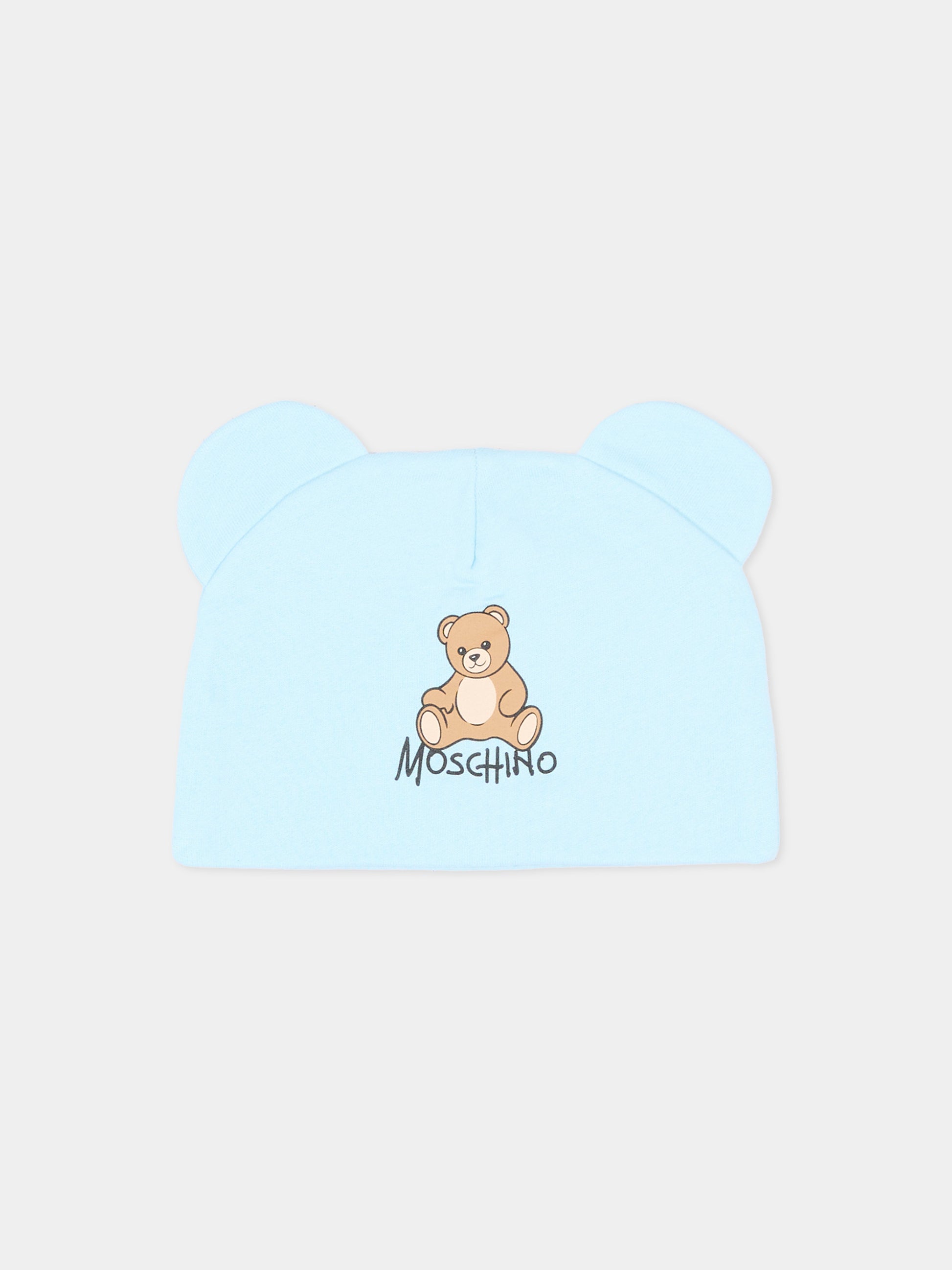 Cappellino azzurro per neonato con Teddy Bear,Moschino Kids,MMX05H LCA40 40304