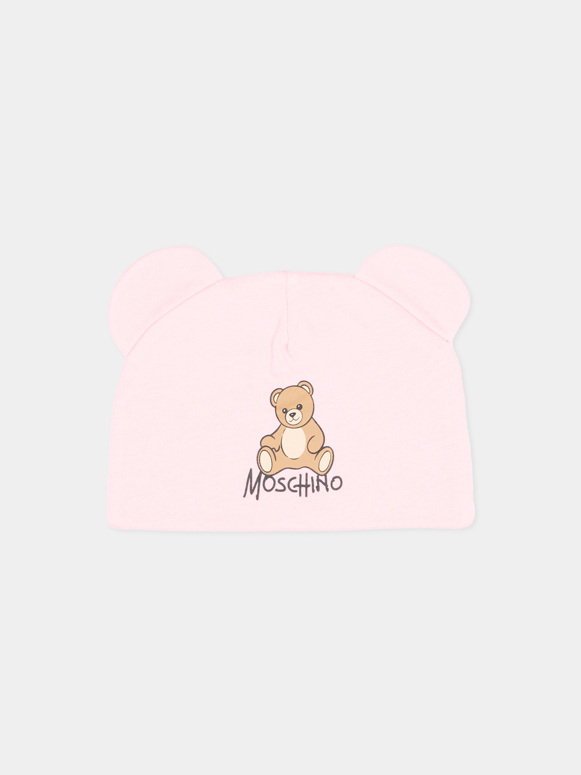 Cappellino rosa per neonata con Teddy Bear,Moschino Kids,MMX05H LCA40 50209