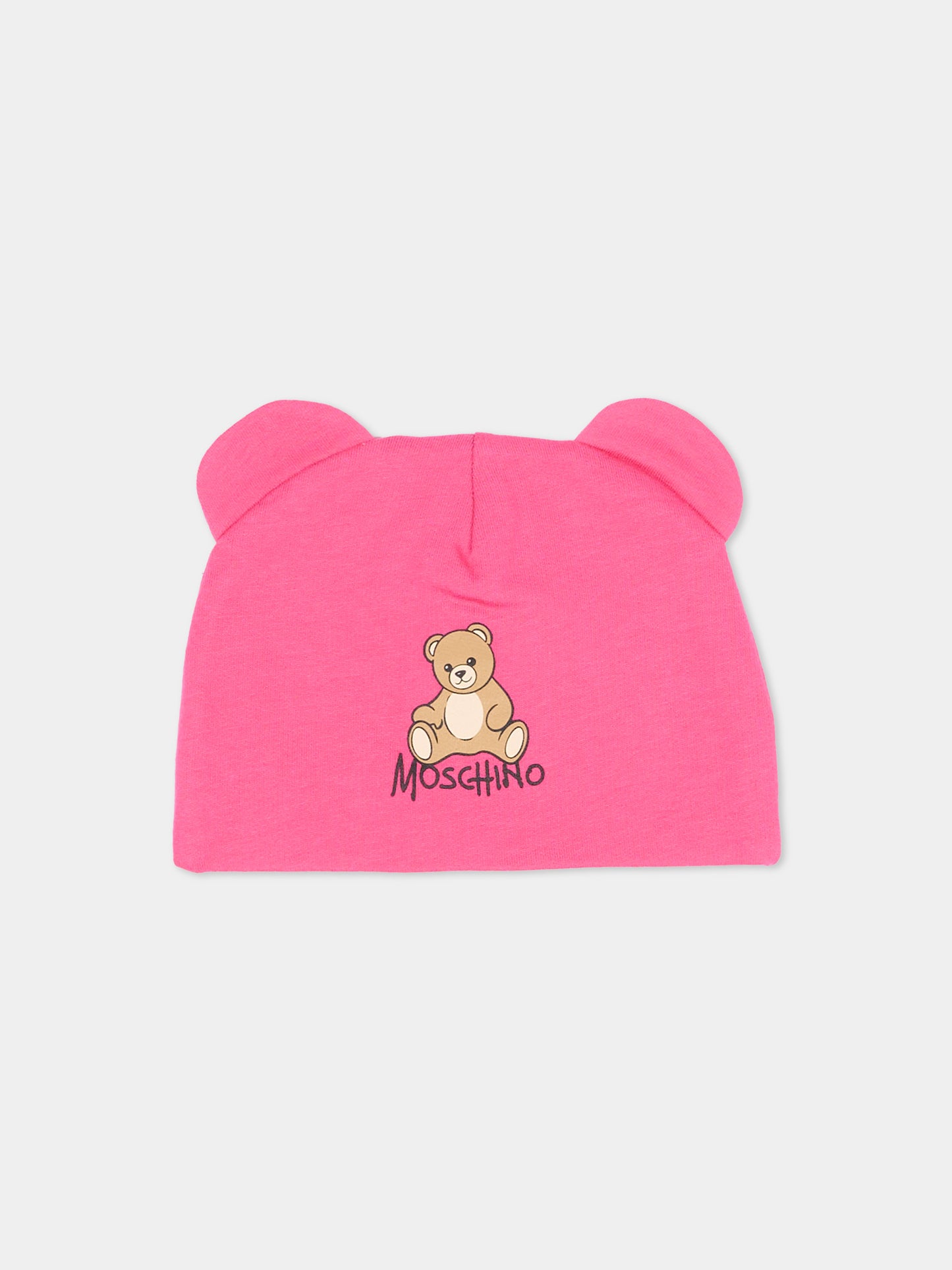 Cappello fucsia per neonata con Teddy Bear,Moschino Kids,MMX05H LCA40 51450