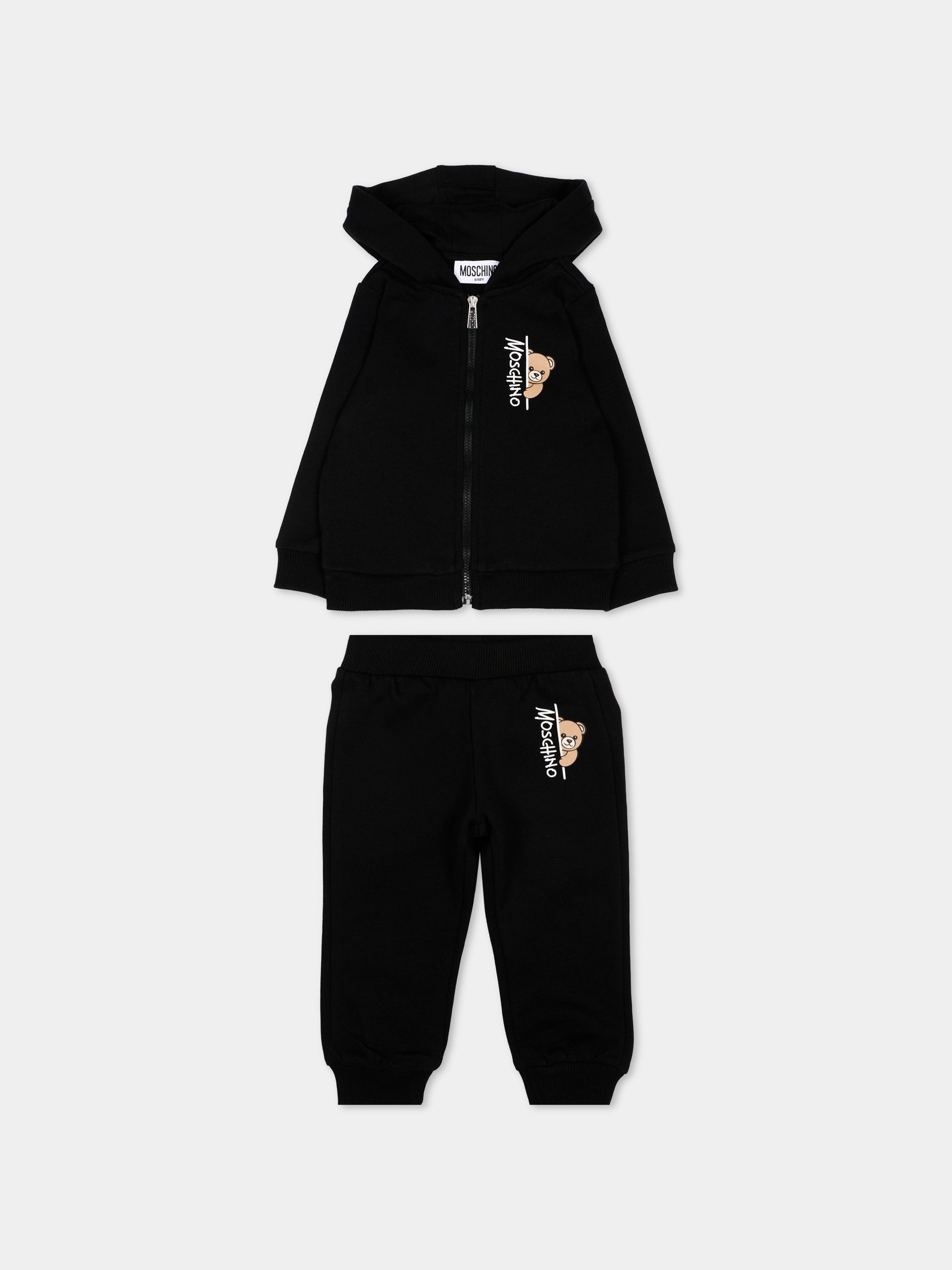 Completo sportivo nero per neonati con Teddy Bear,Moschino Kids,MNK05D LCA92 60100