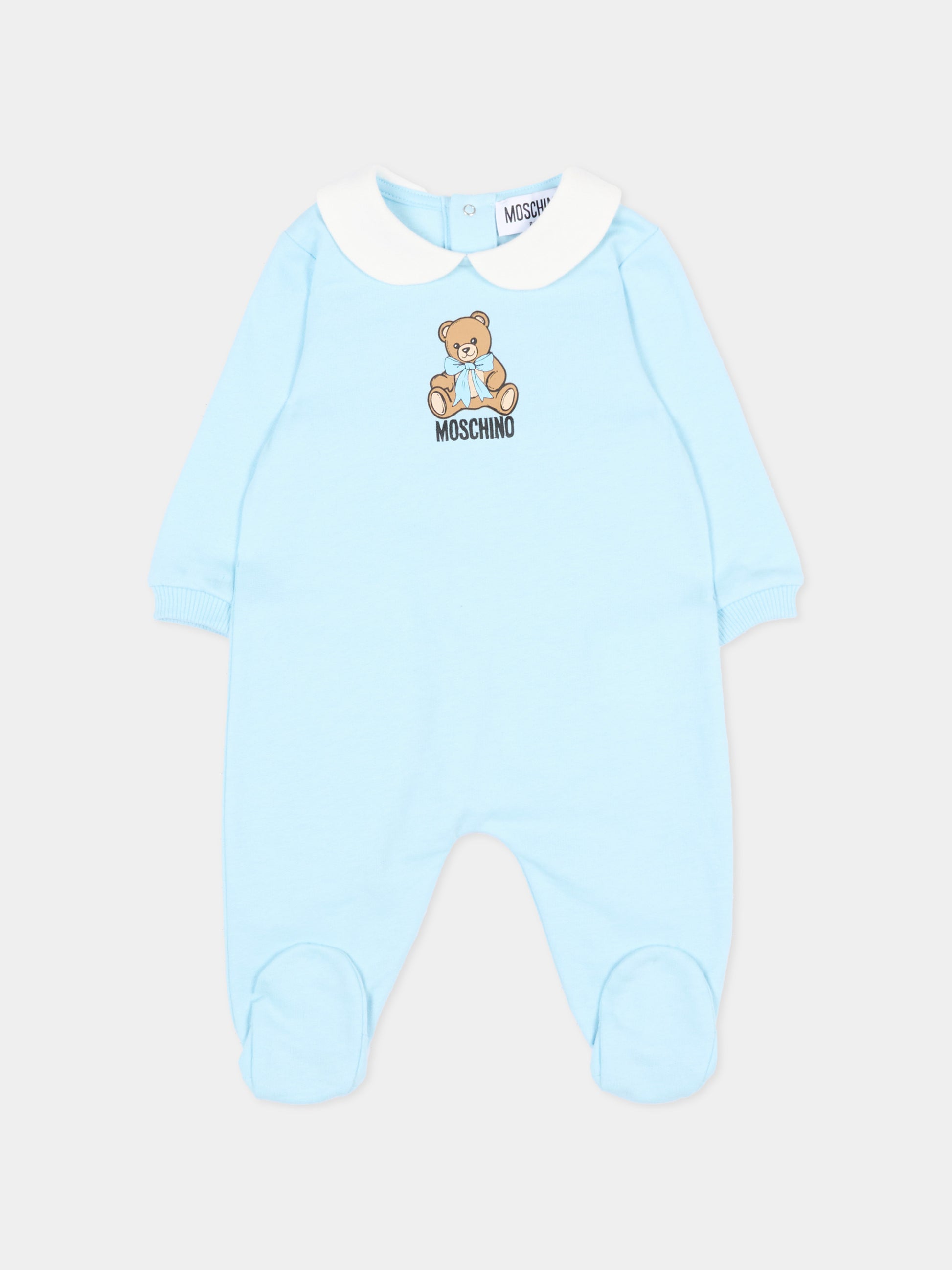 Set tutina azzurra per neonato con Teddy Bear,Moschino Kids,MNY08B LCA40 40304
