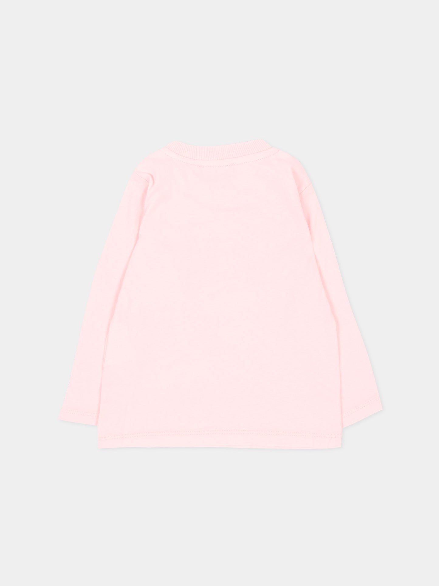 T-shirt a manica lunga rosa per neonata con teddy bear,Moschino Kids,MQO014 LAA10 50209