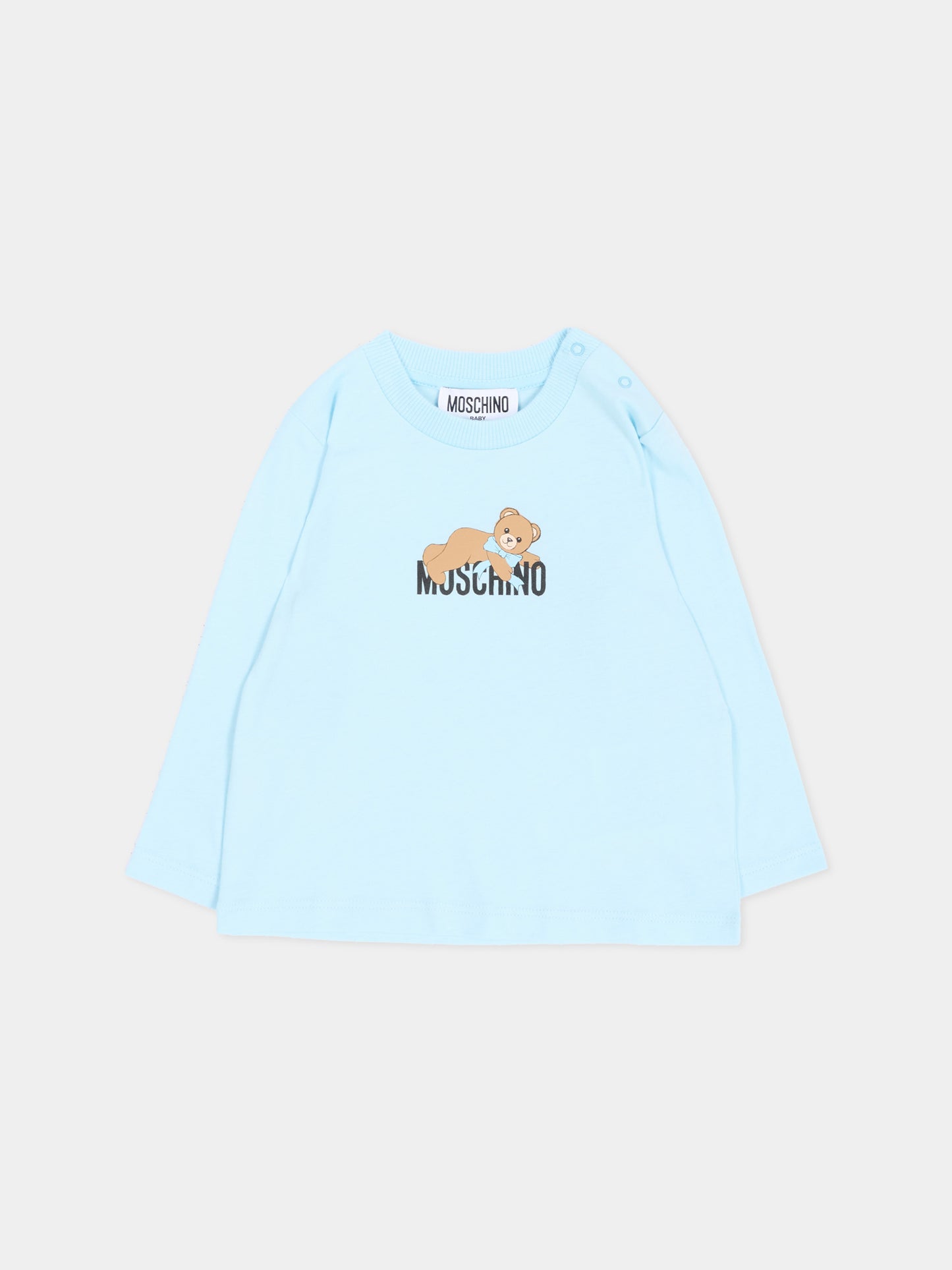 T-Shirt azzurra per neonato con Teddy Bear,Moschino Kids,MSO014 LAA10 40304
