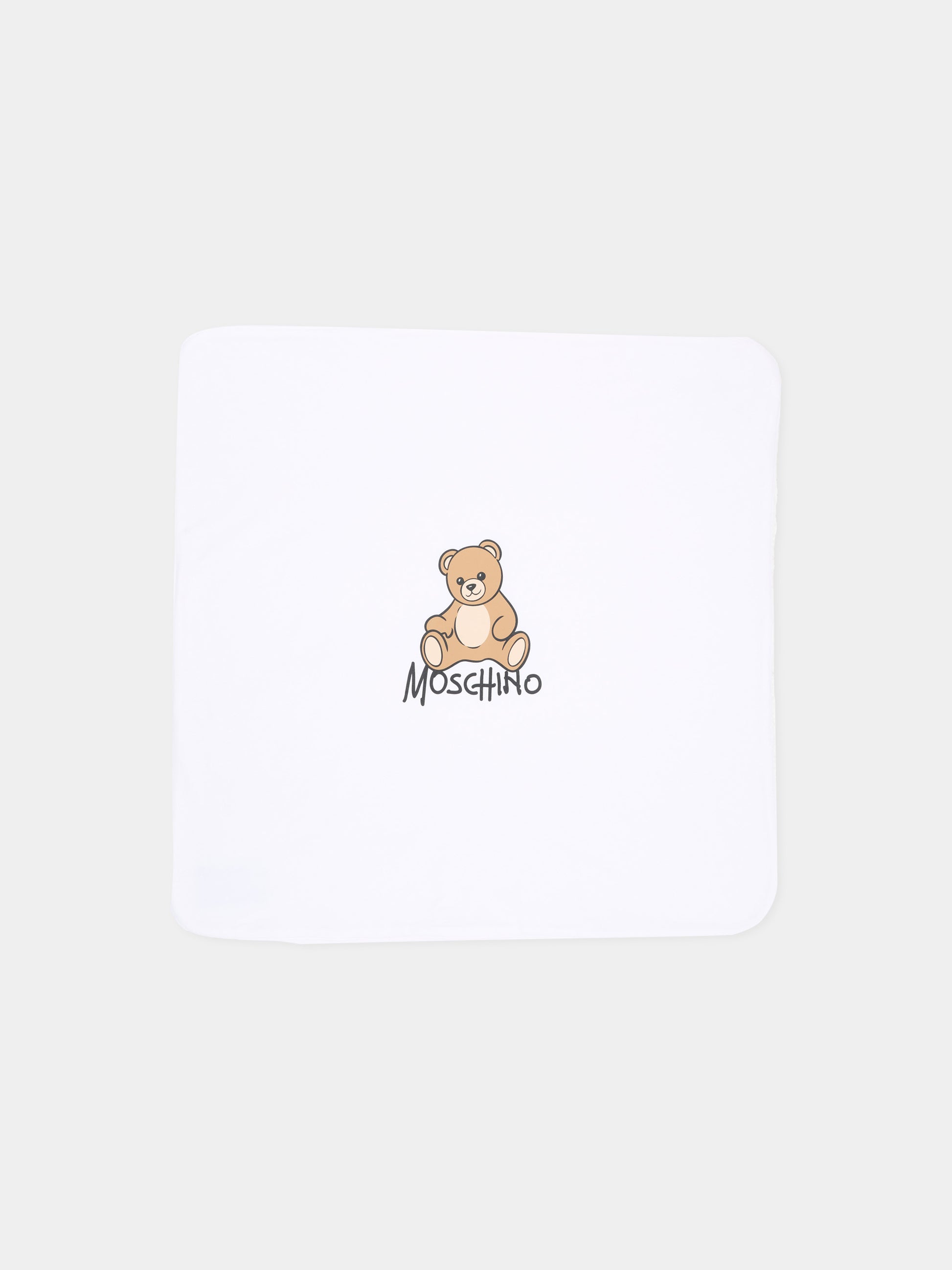 Coperta bianca per neonati con Teddy Bear,Moschino Kids,MTB00F LCA40 10101