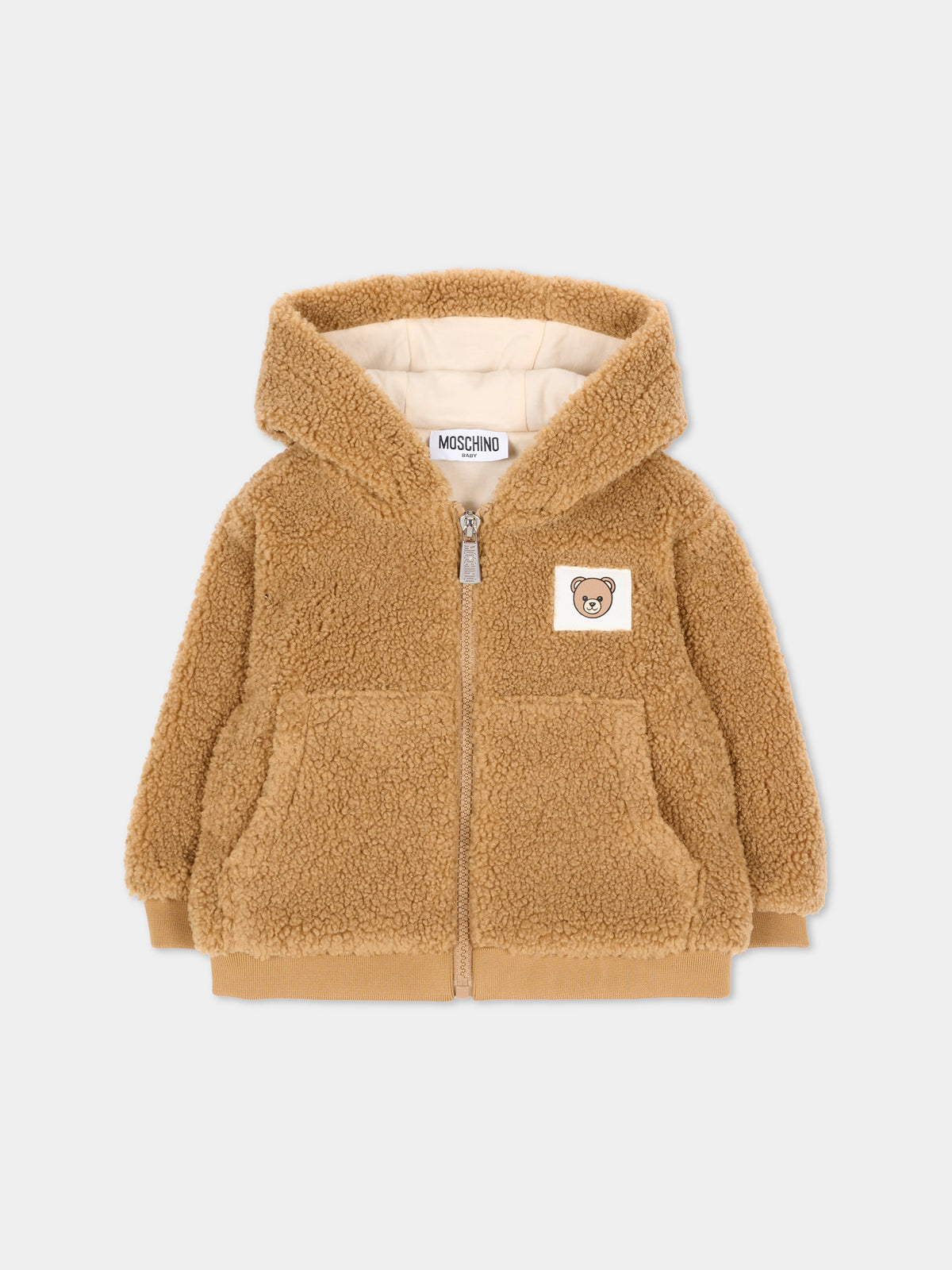 Ecopelliccia beige per neonati con Teddy Bear,Moschino Kids,MUA00B LIA00 20351