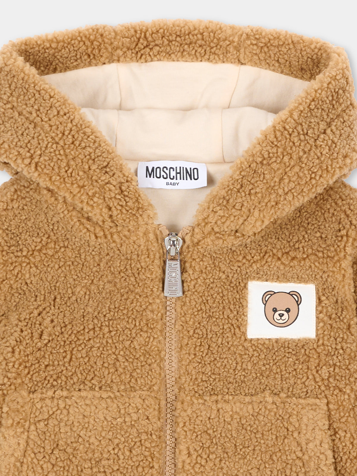 Ecopelliccia beige per neonati con Teddy Bear,Moschino Kids,MUA00B LIA00 20351