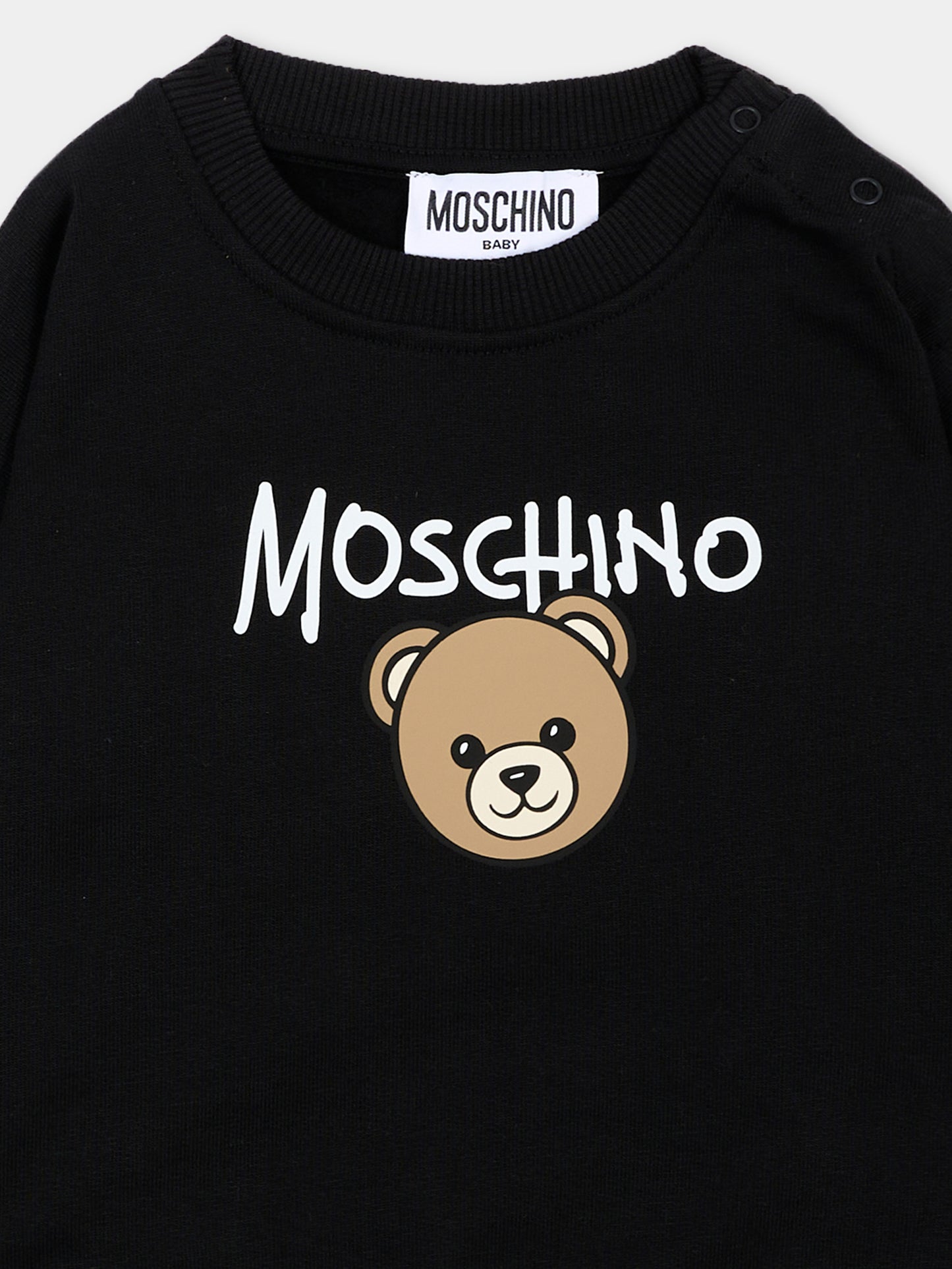 Felpa nera per neonato con Teddy Bear,Moschino Kids,MUF06H LCA83 60100