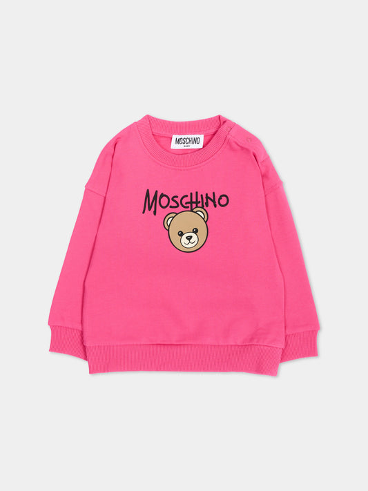Felpa fucsia per neonata con Teddy Bear,Moschino Kids,MUF06H LCA83 51450