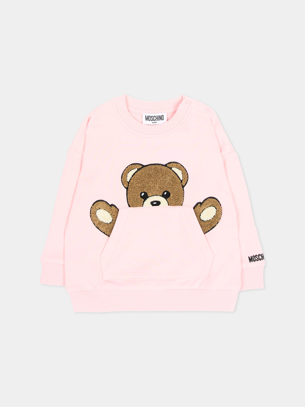 Felpa girocollo rosa con Teddy Bear per neonata,Moschino Kids,MUF06K LCA93 50209